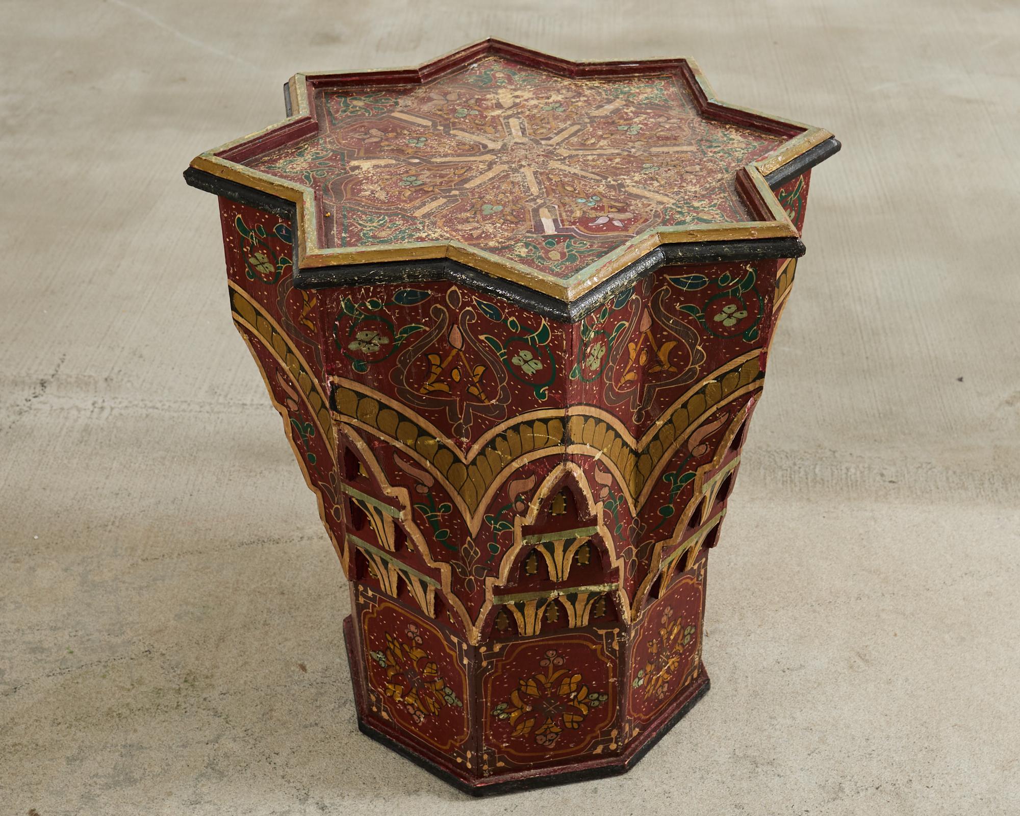 Moorish Middle Eastern Star Shaped Painted Drink Table For Sale 2