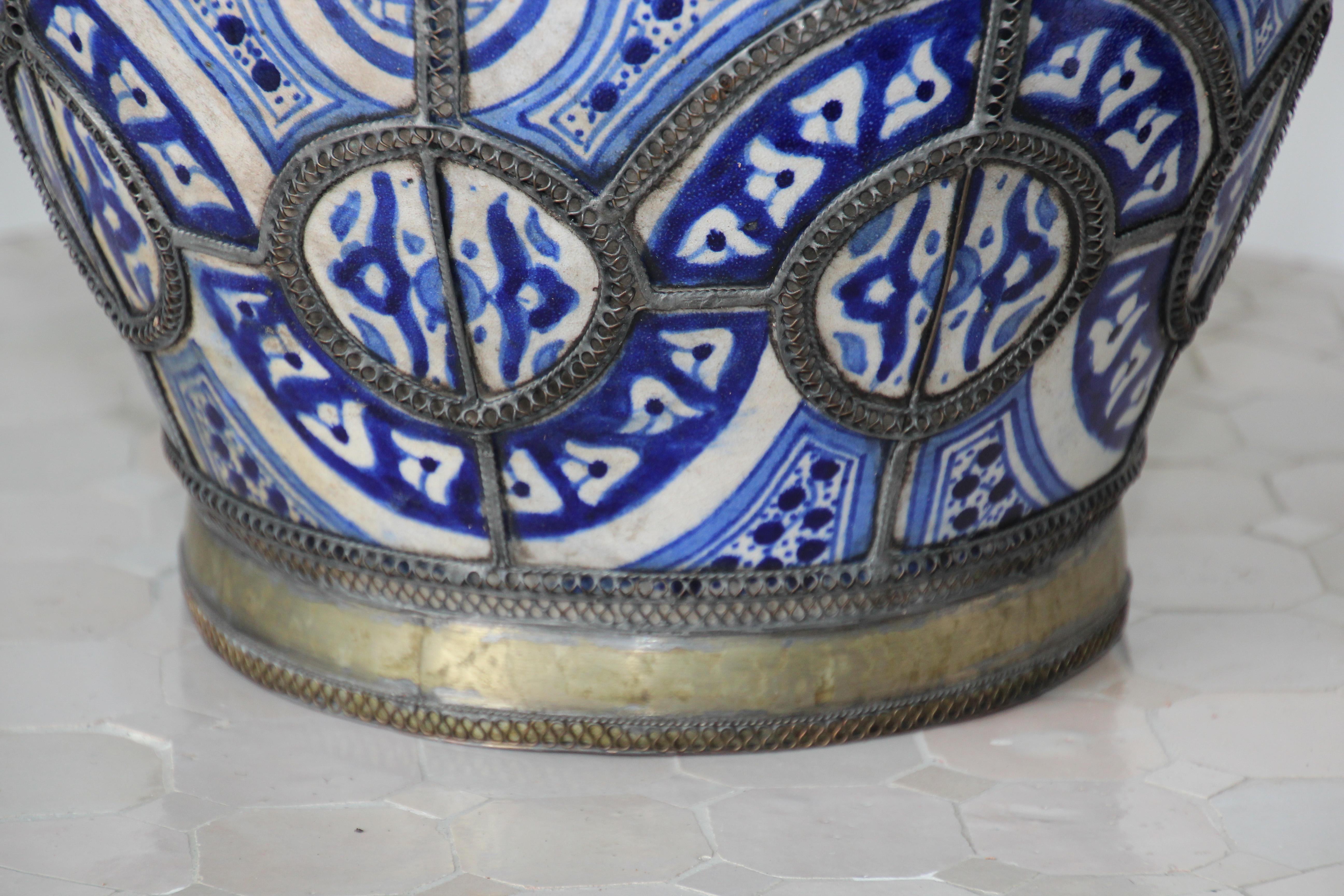Moorish Moroccan Blue and White Ceramic Vase from Fez 5