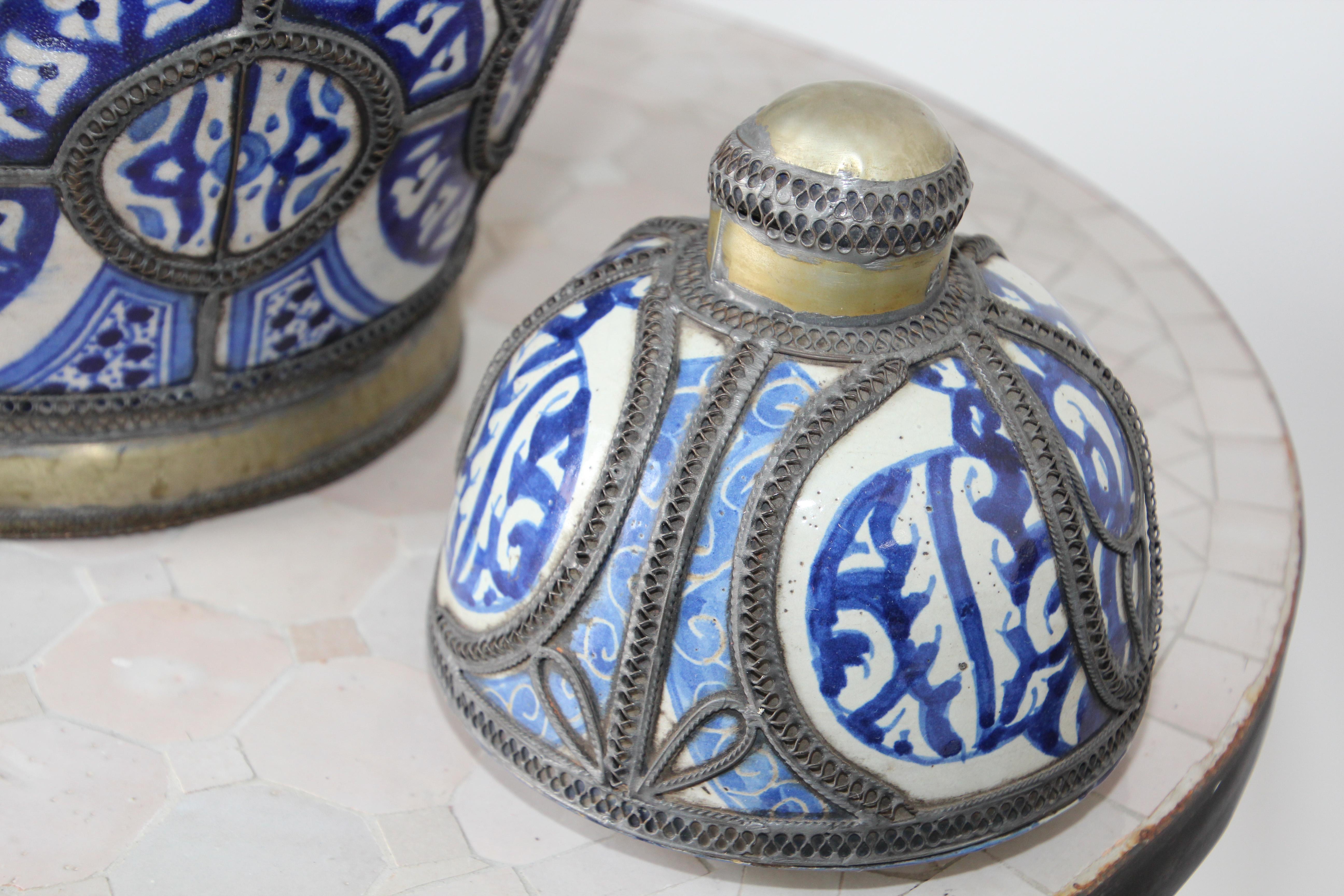 Moorish Moroccan Blue and White Ceramic Vase from Fez 7