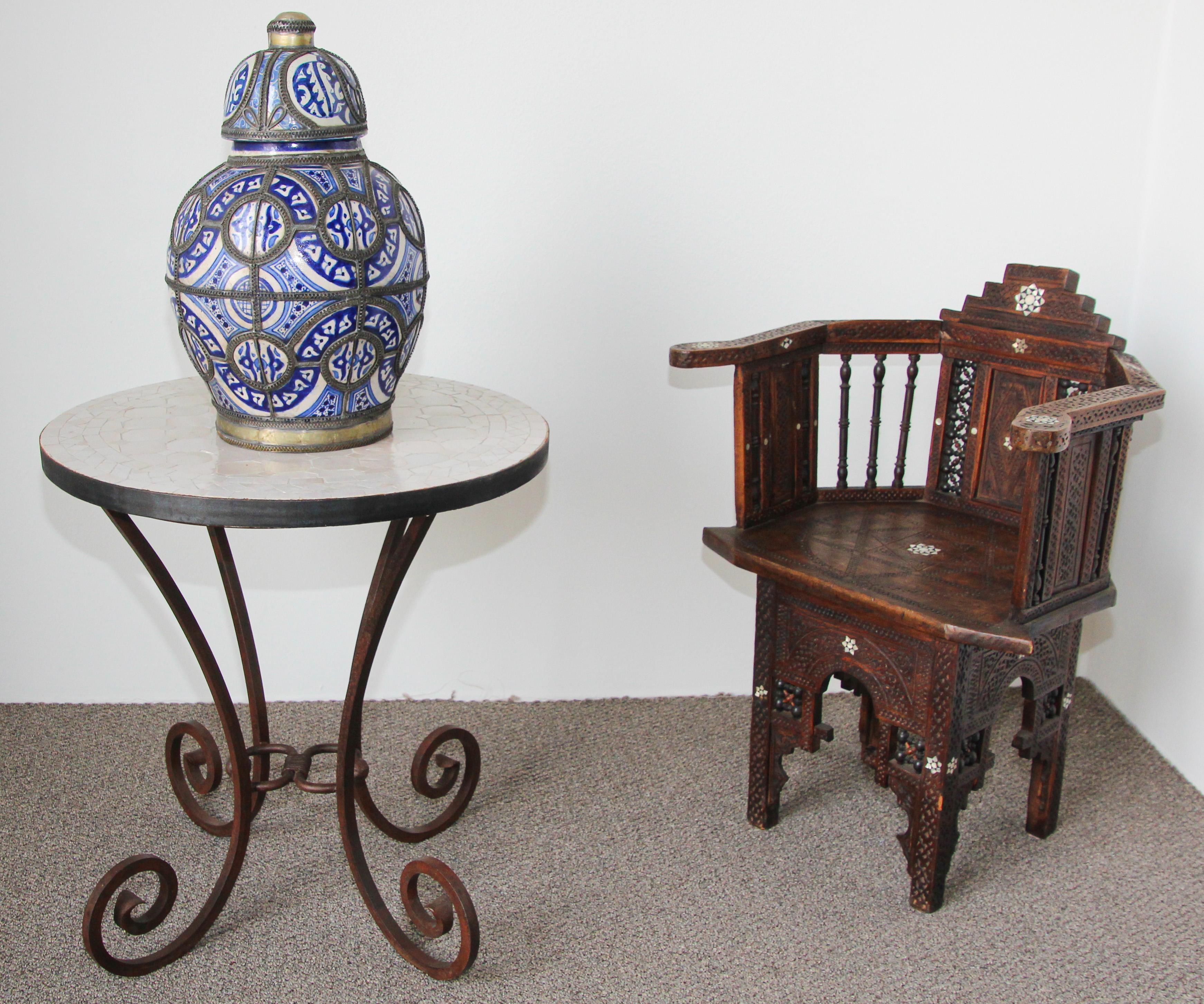 Moorish Moroccan Blue and White Ceramic Vase from Fez 1