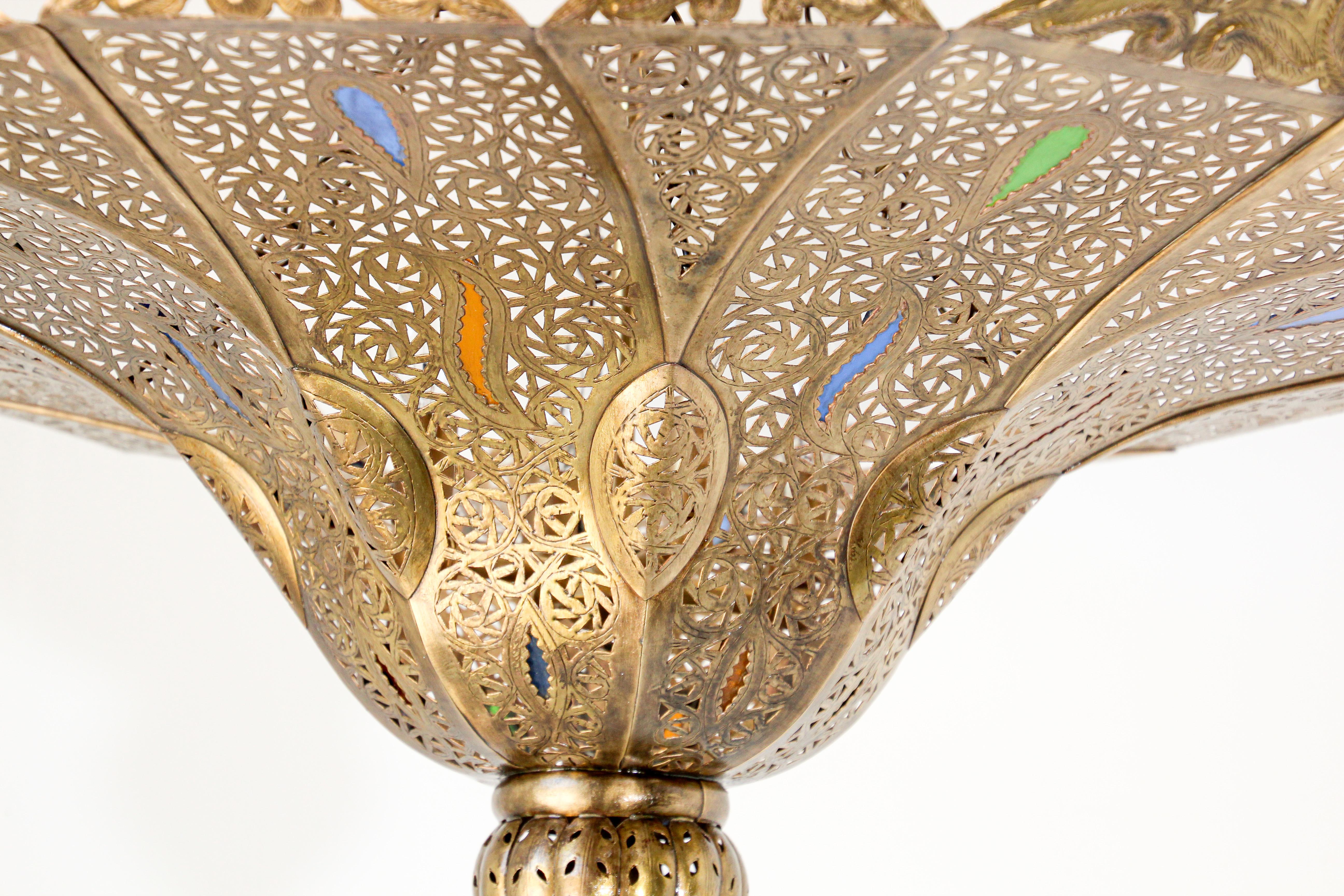 Vintage Moroccan Brass Chandelier Pasha Moorish Style For Sale 2