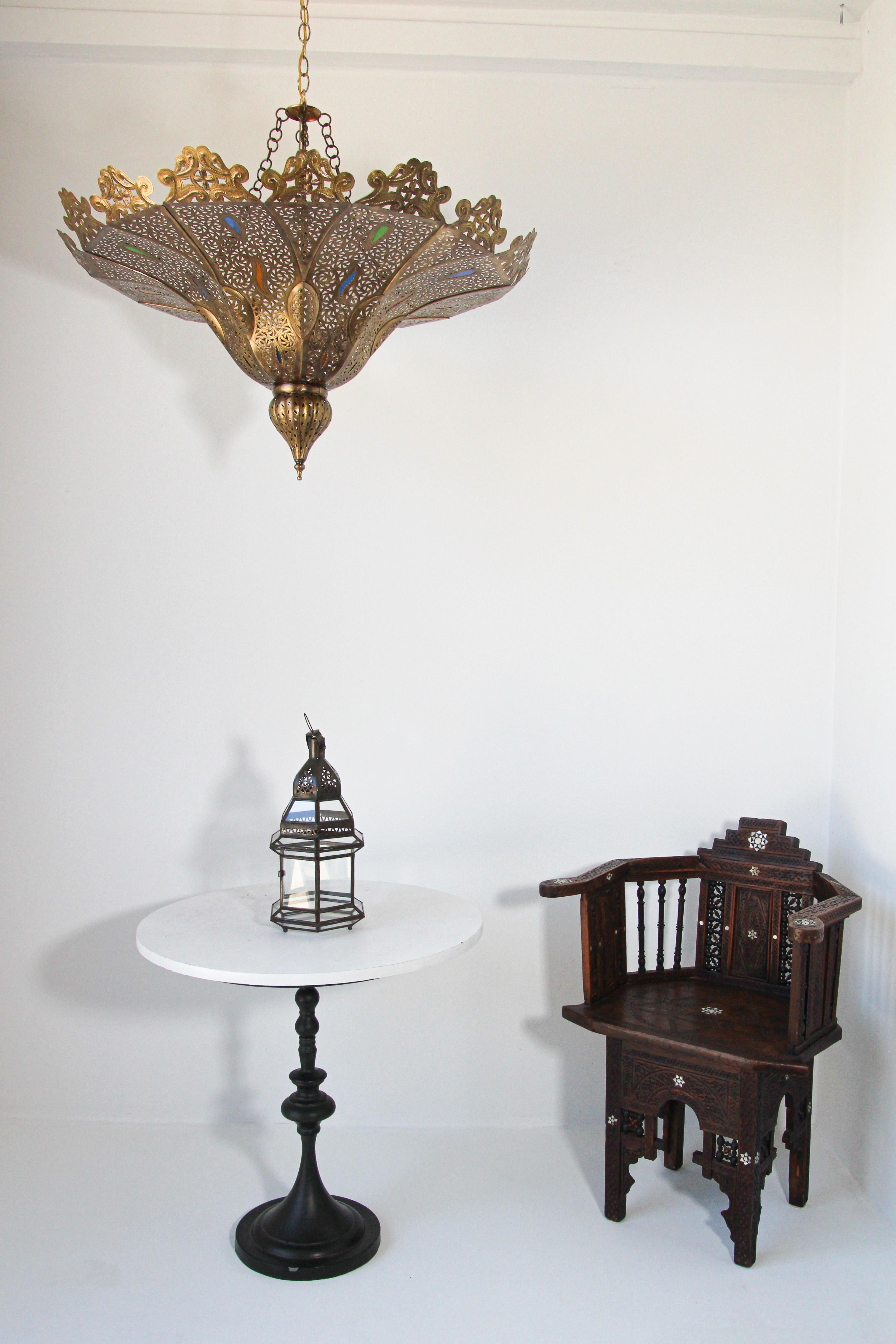 Vintage Moroccan Brass Chandelier Pasha Moorish Style For Sale 4