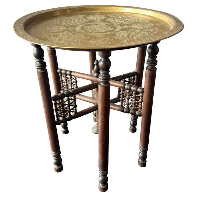 Moroccan Moorish Copper Tray Table with Hand-Carved Folding Base For ...