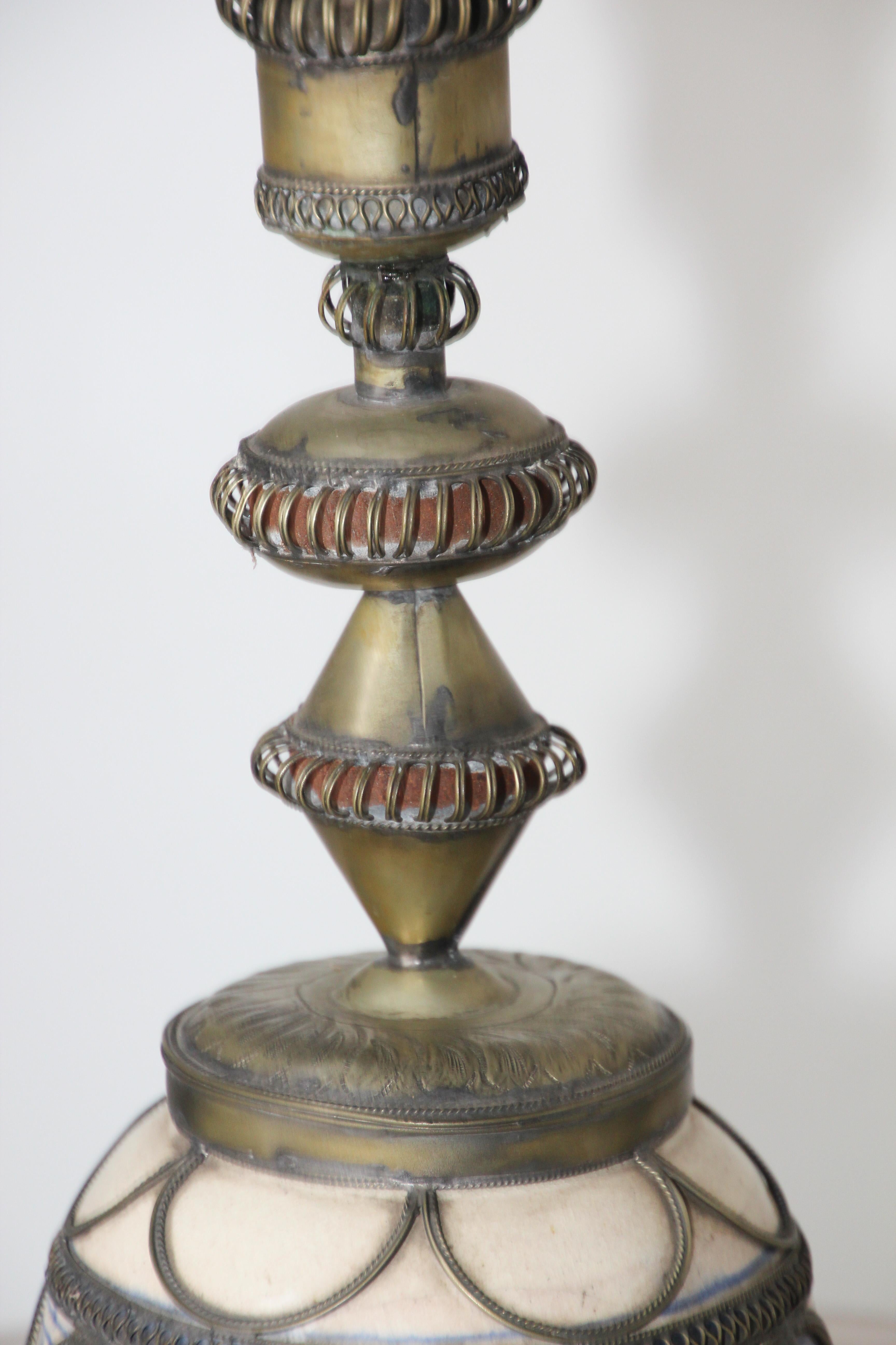 Moorish Moroccan Ceramic Candlestick from Fez with Silver Filigree 1