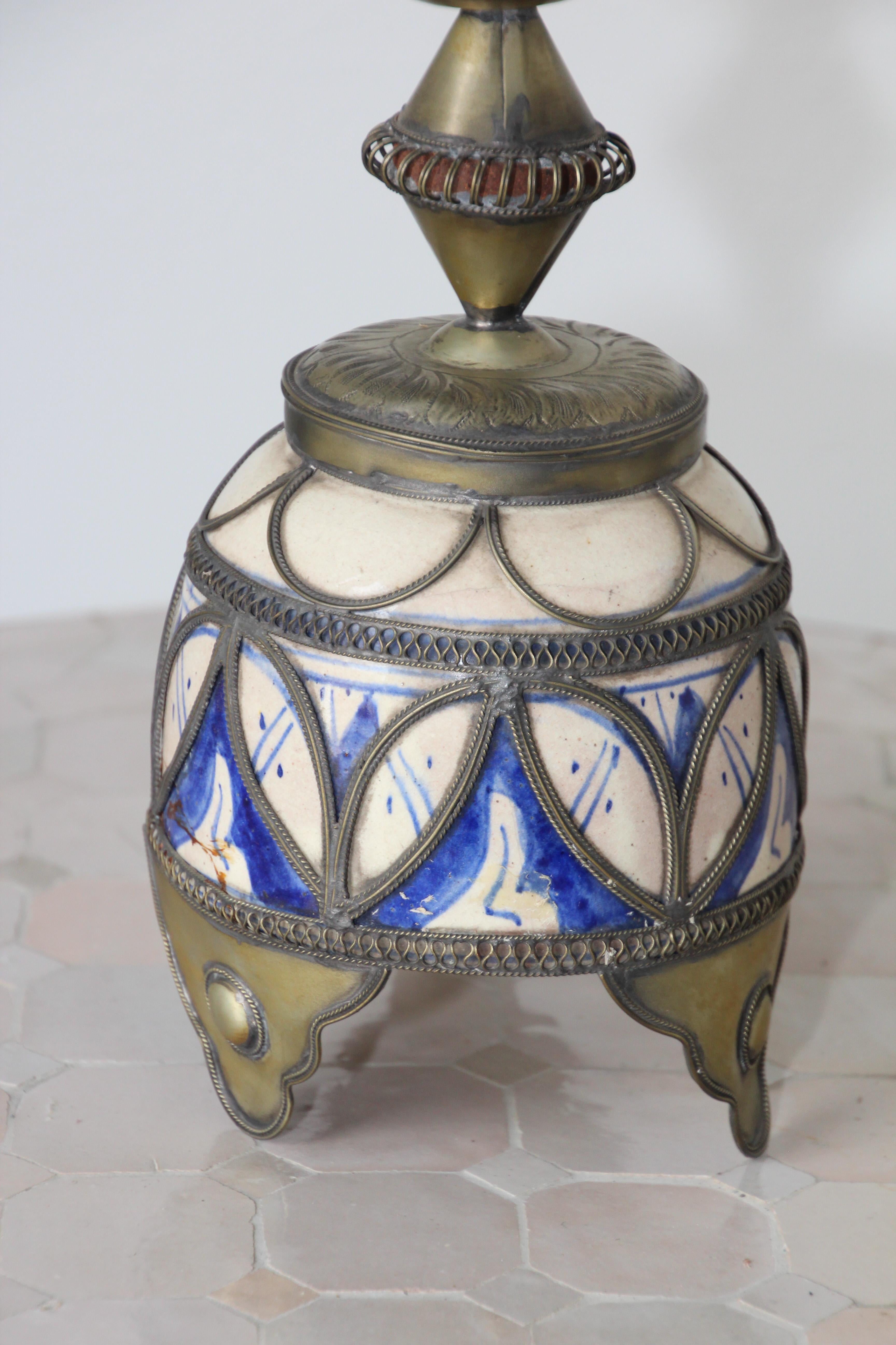 Moorish Moroccan Ceramic Candlestick from Fez with Silver Filigree 2