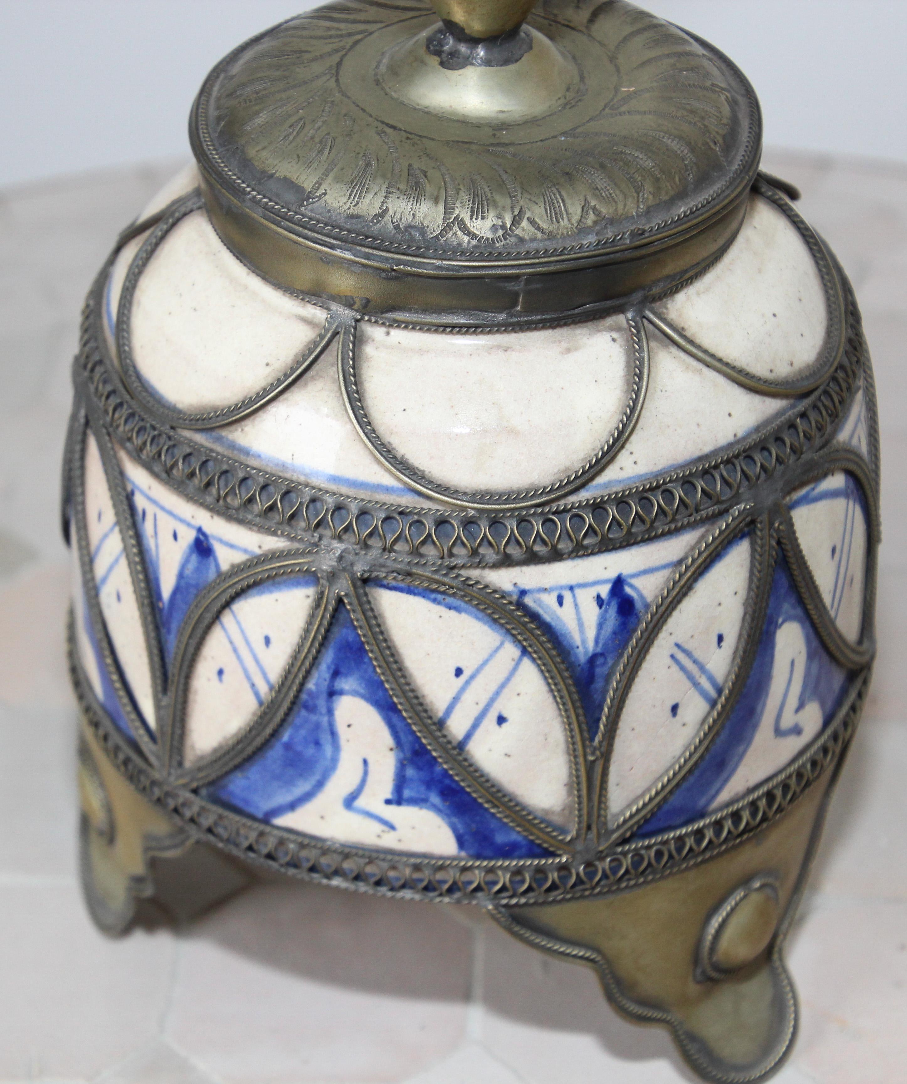 Moorish Moroccan Ceramic Candlestick from Fez with Silver Filigree 3