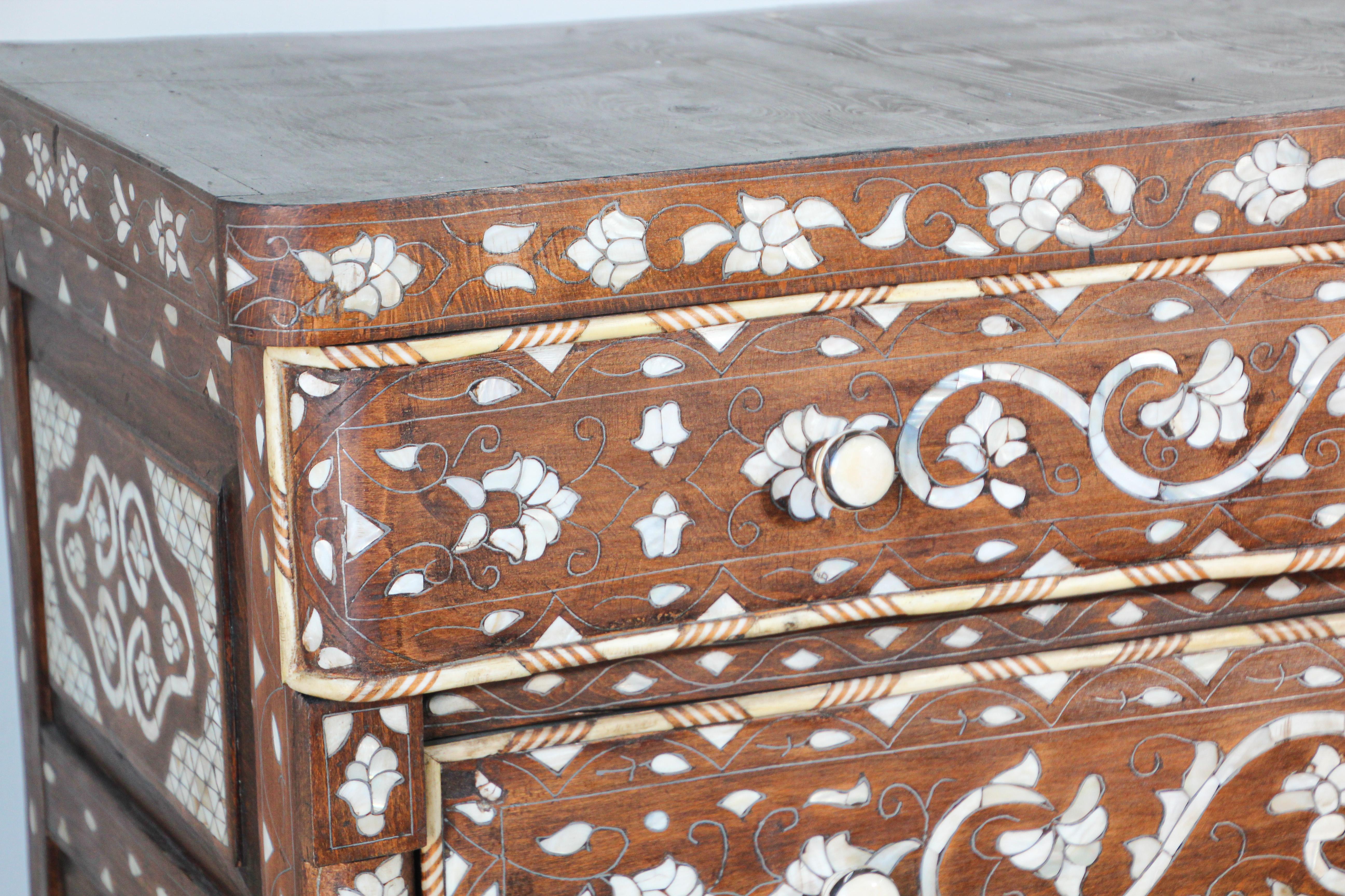 Wood Moorish Moroccan Chest of Drawers Inlay Dresser
