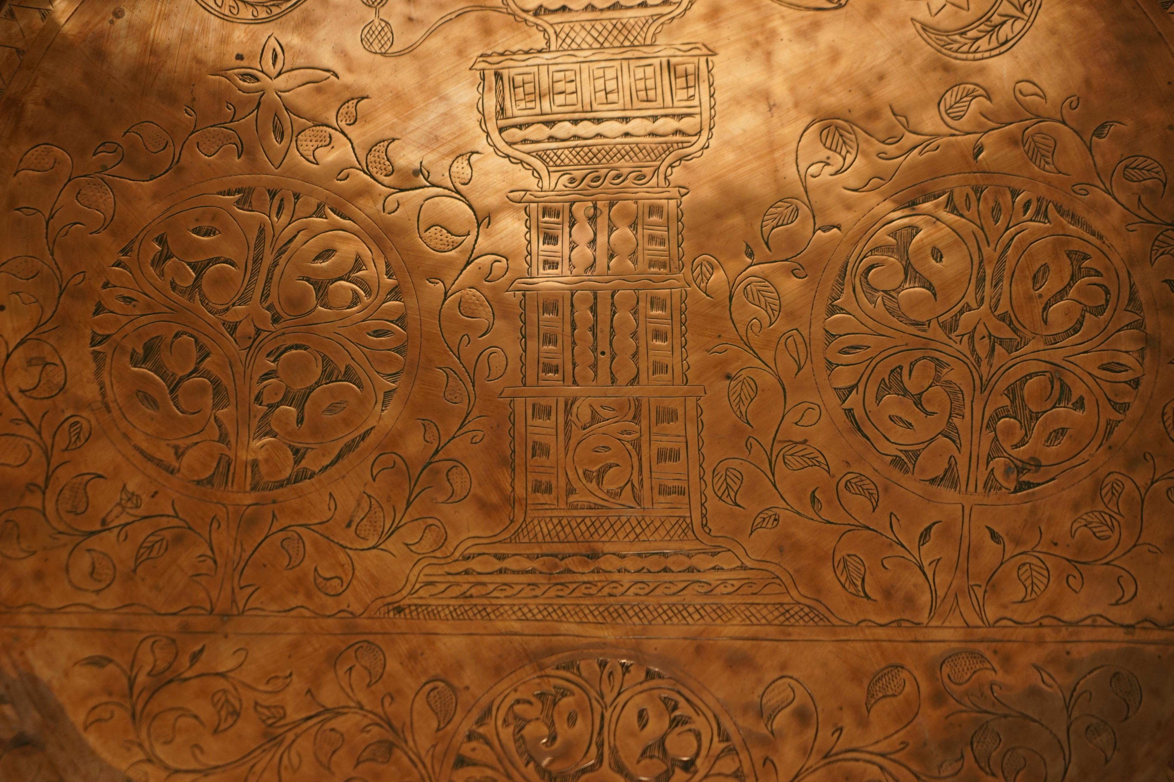 Moorish Moroccan Liberty's London Brass Folding Tray Table Engraved Temple Top 1