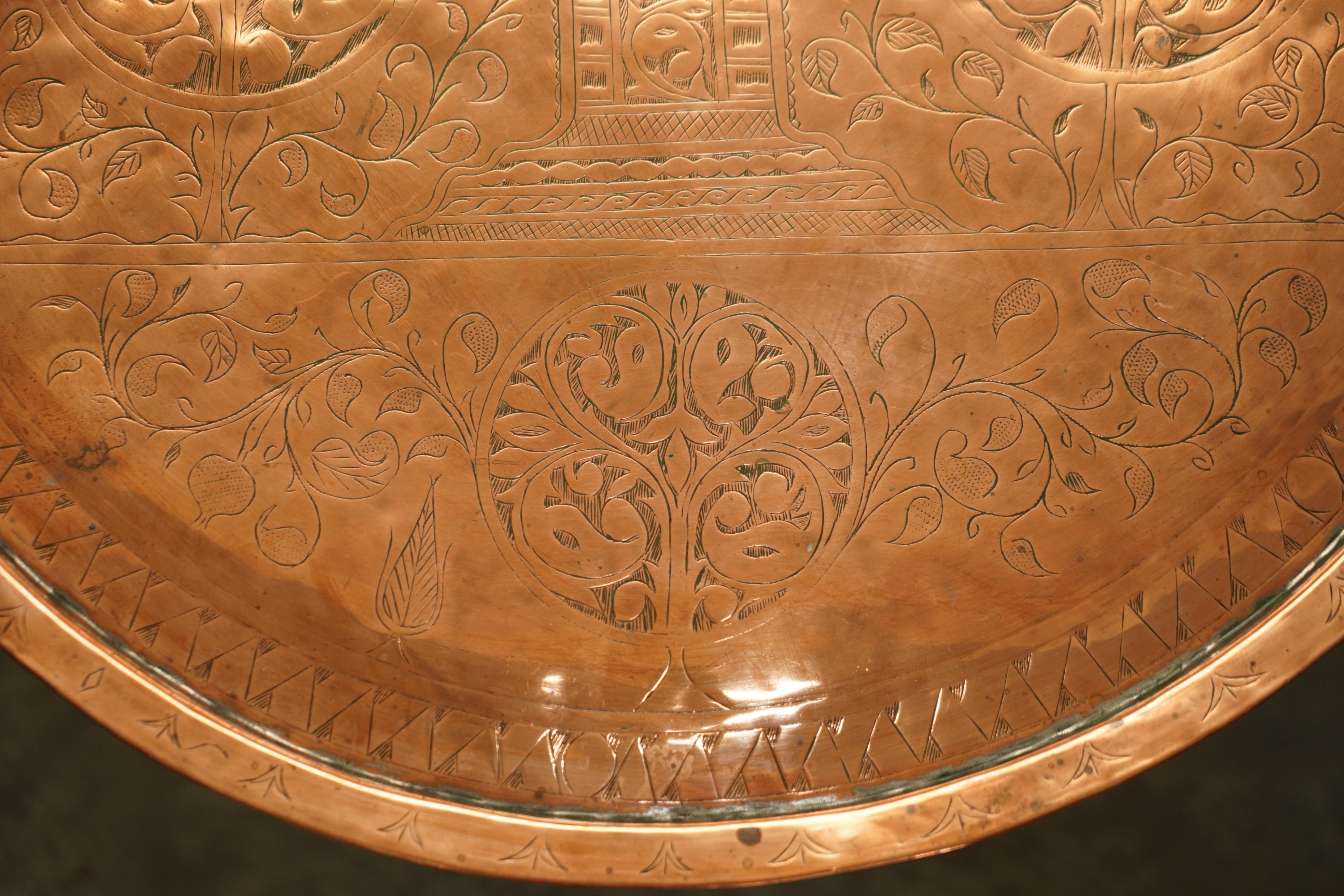 Moorish Moroccan Liberty's London Brass Folding Tray Table Engraved Temple Top 2