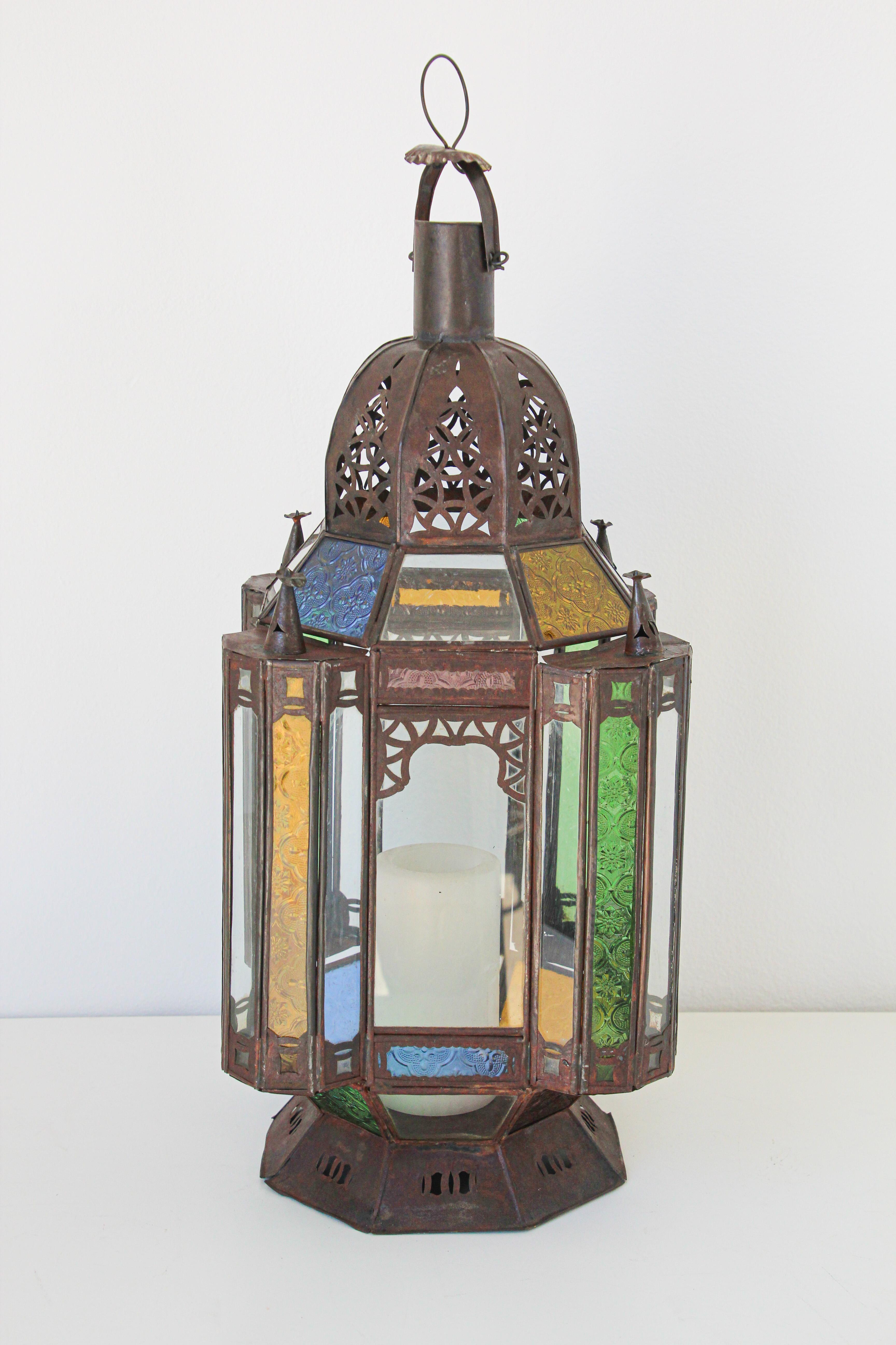 Moorish Moroccan Metal and Glass Candle Lantern 5
