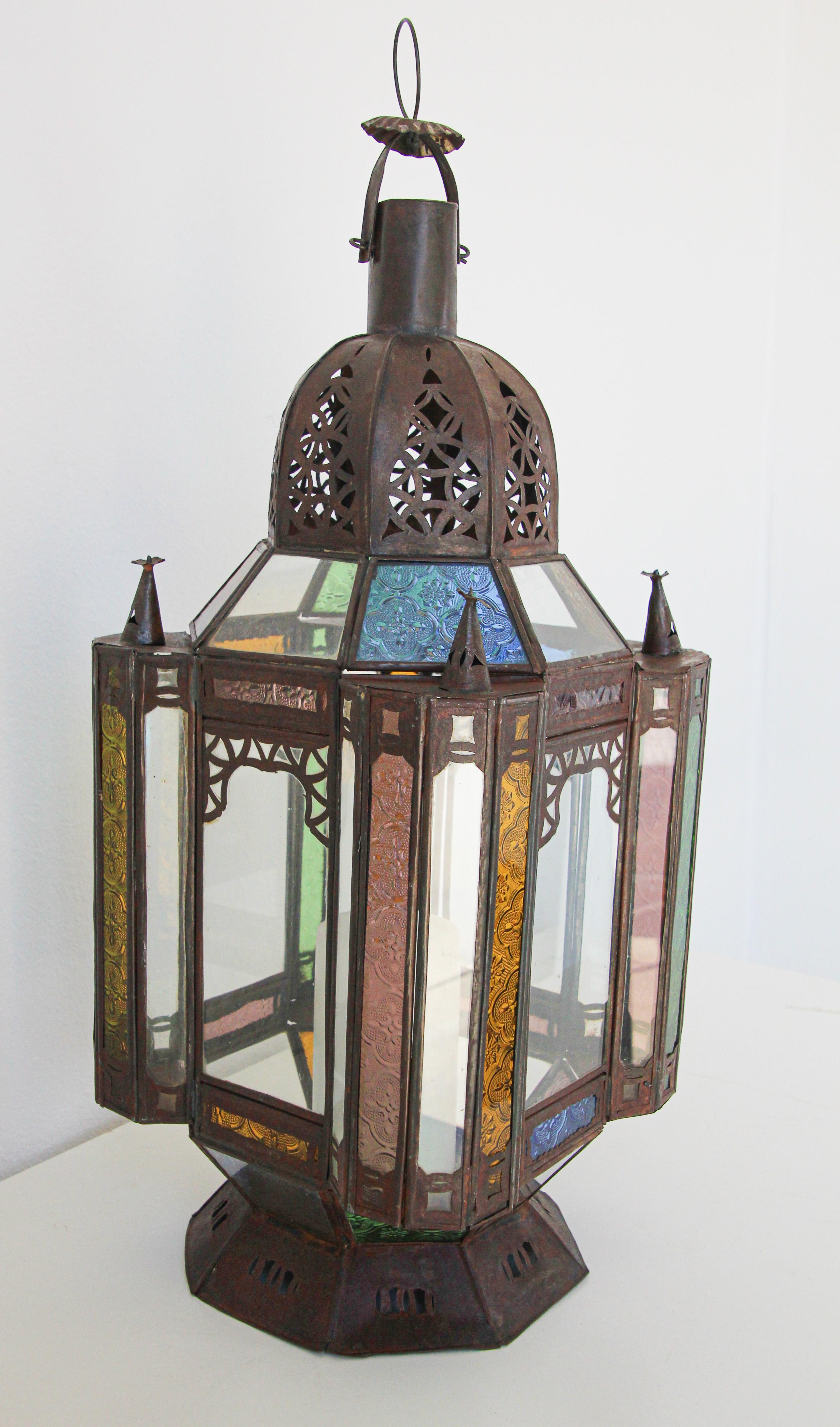 Moorish Moroccan Metal and Glass Candle Lantern 6