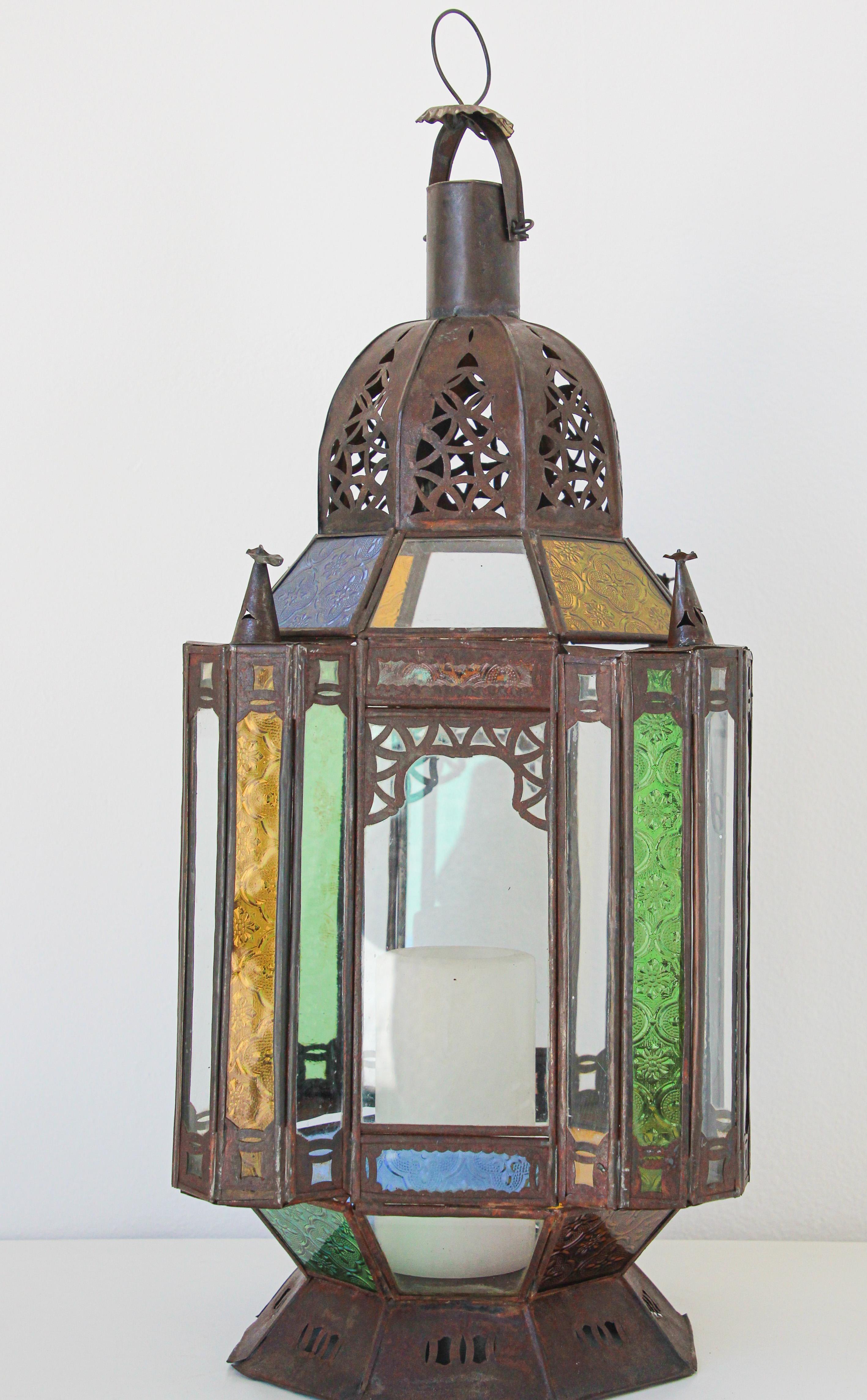 Moorish Moroccan Metal and Glass Candle Lantern 3