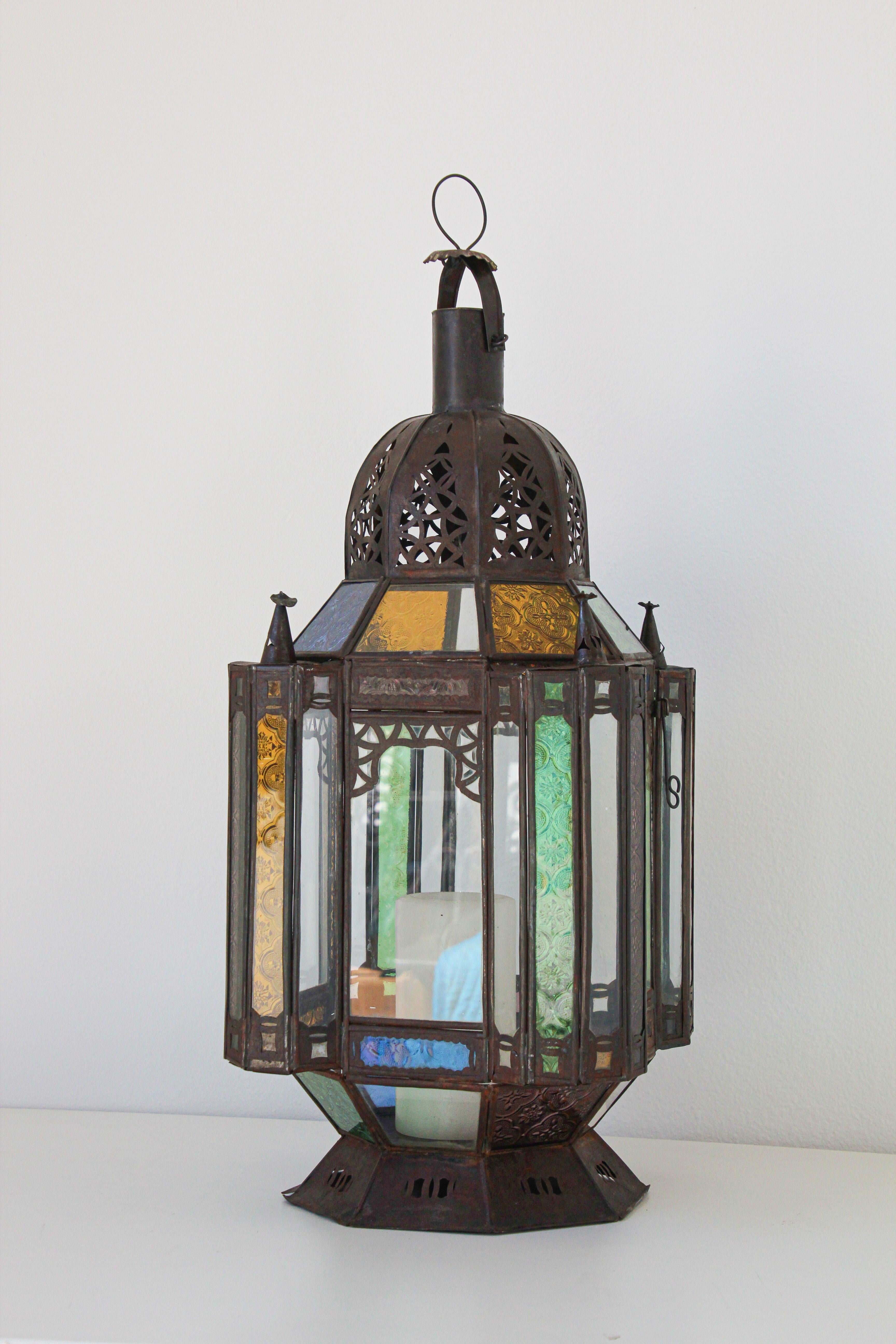 Moorish Moroccan Metal and Glass Candle Lantern 4