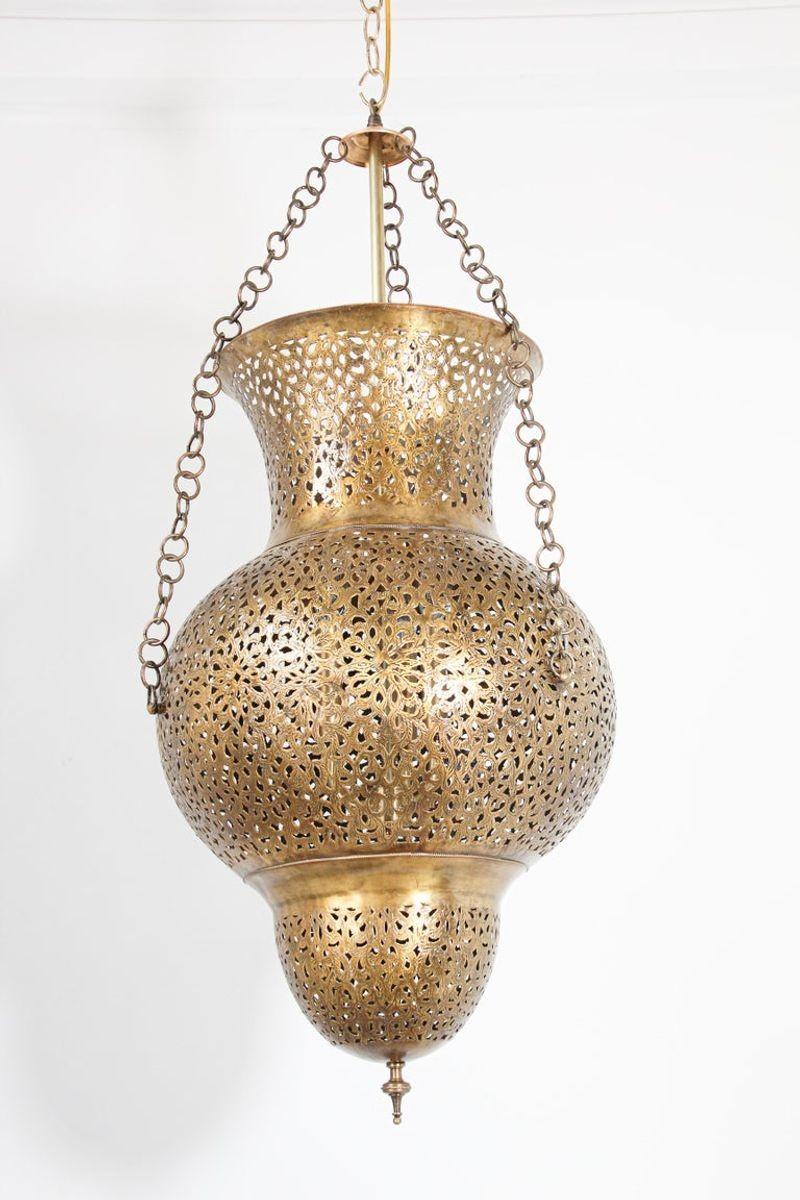 Moorish Moroccan Polished Brass Chandelier In Good Condition In North Hollywood, CA
