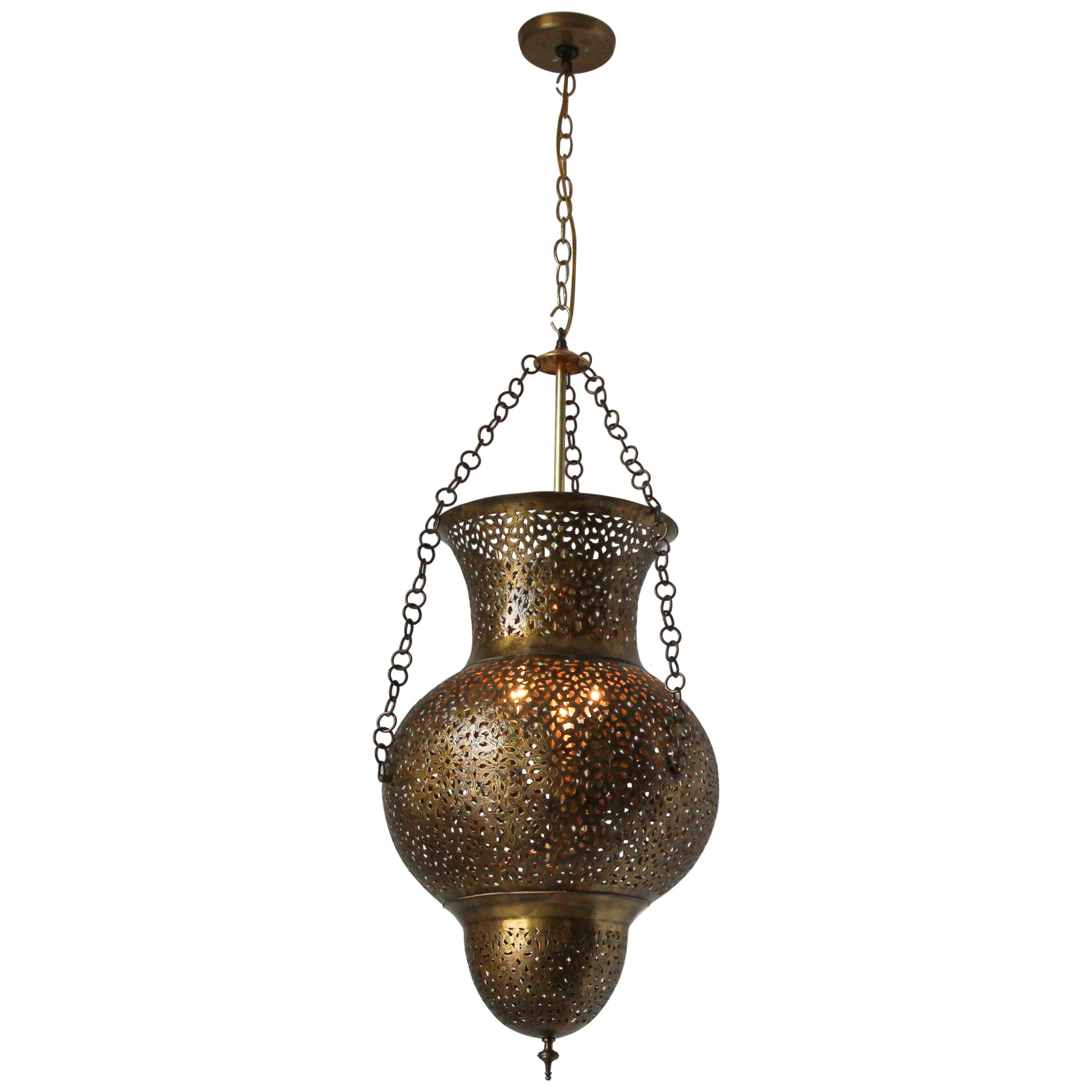 Moorish Moroccan Polished Brass Chandelier