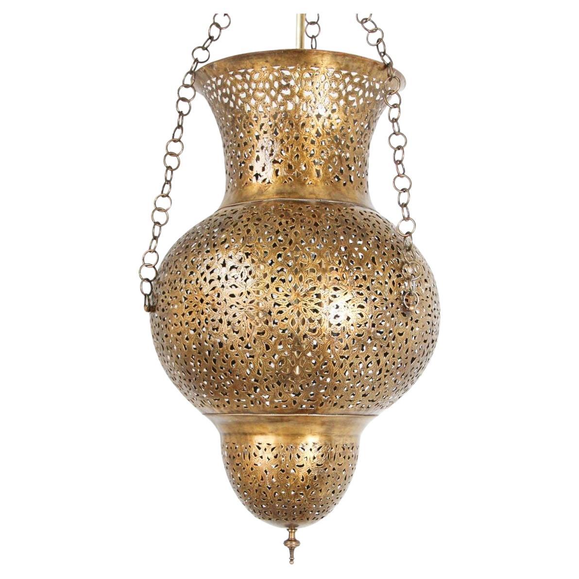 Moorish Moroccan Polished Brass Chandelier