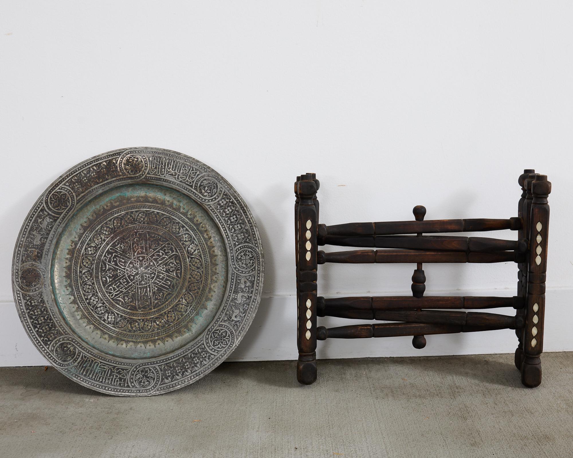 Moorish Moroccan Style Folding Brass Tray Drink Table For Sale 10
