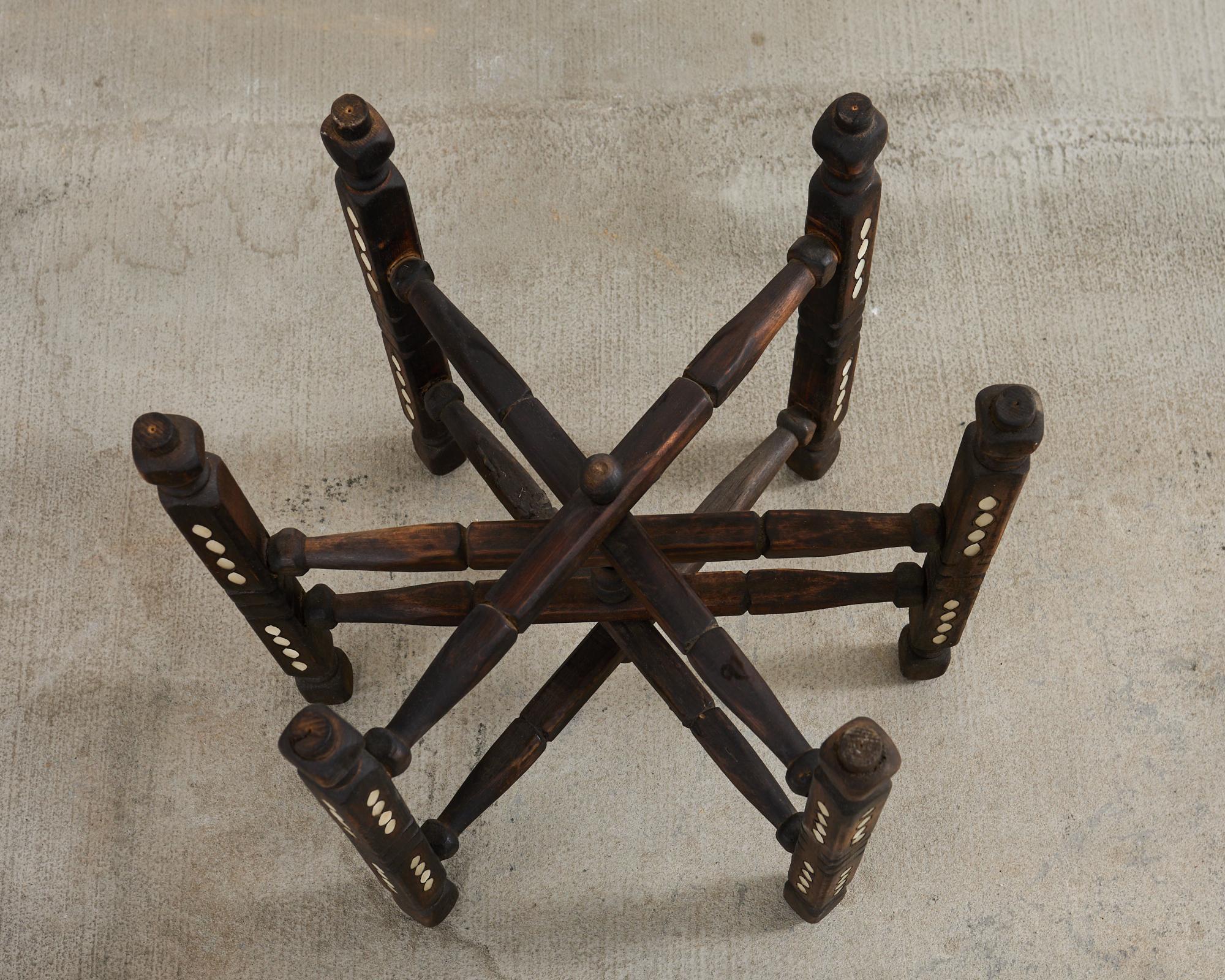 Moorish Moroccan Style Folding Brass Tray Drink Table For Sale 11