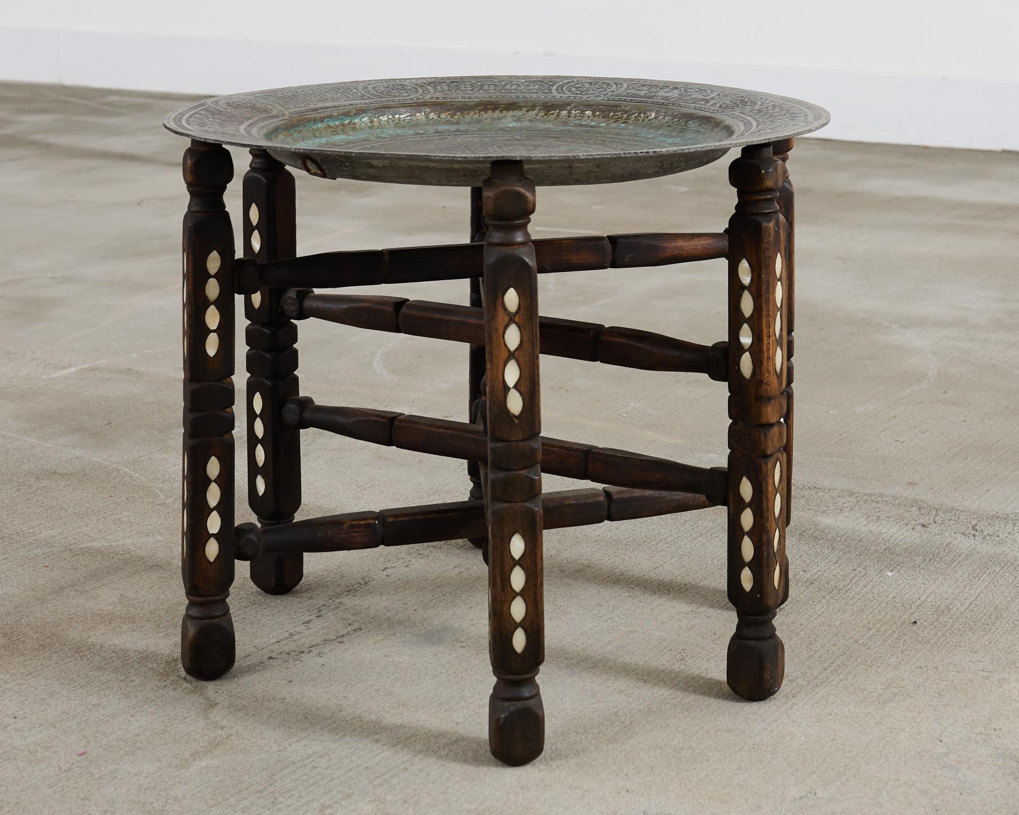 Moorish Moroccan Style Folding Brass Tray Drink Table For Sale 1