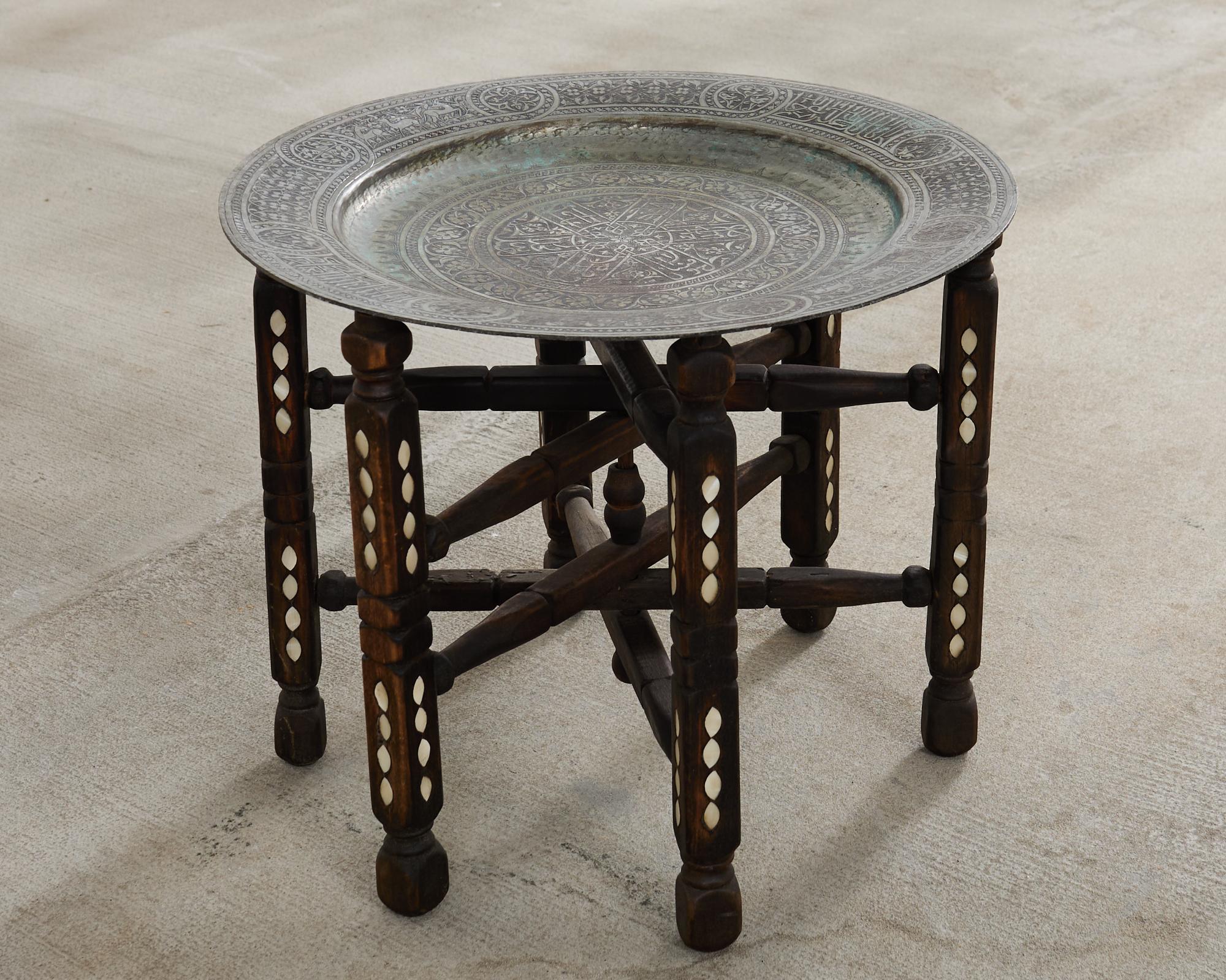 Moorish Moroccan Style Folding Brass Tray Drink Table For Sale 2