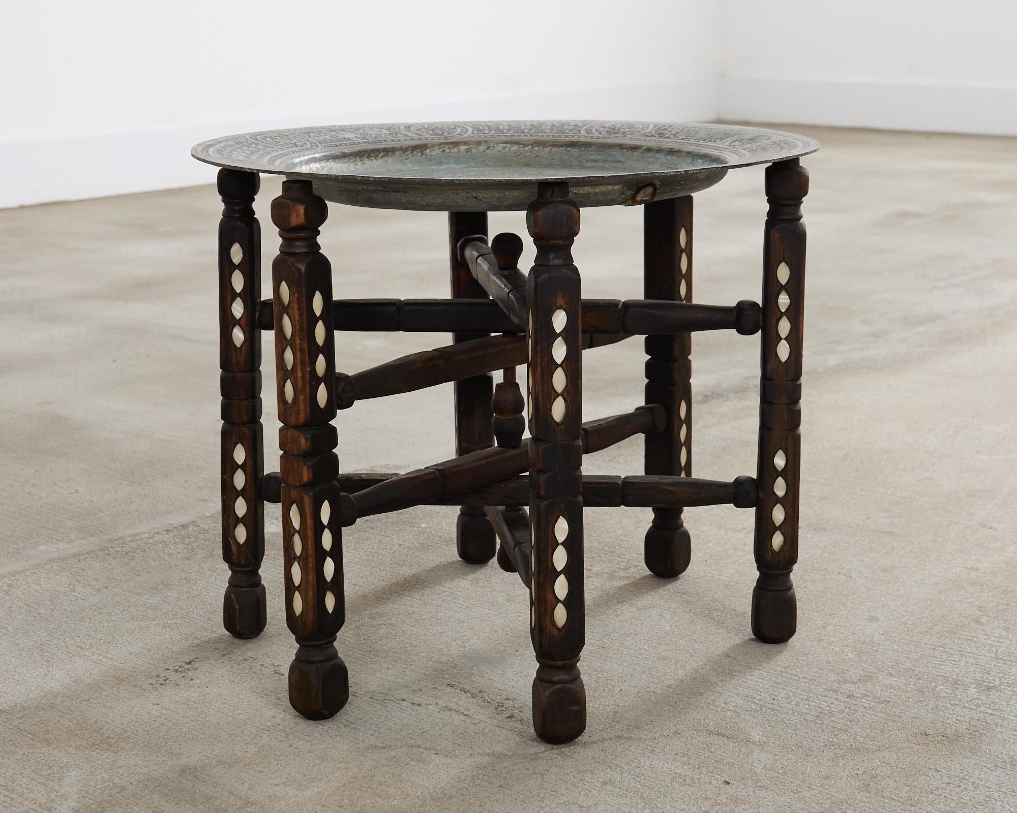Moorish Moroccan Style Folding Brass Tray Drink Table For Sale 3