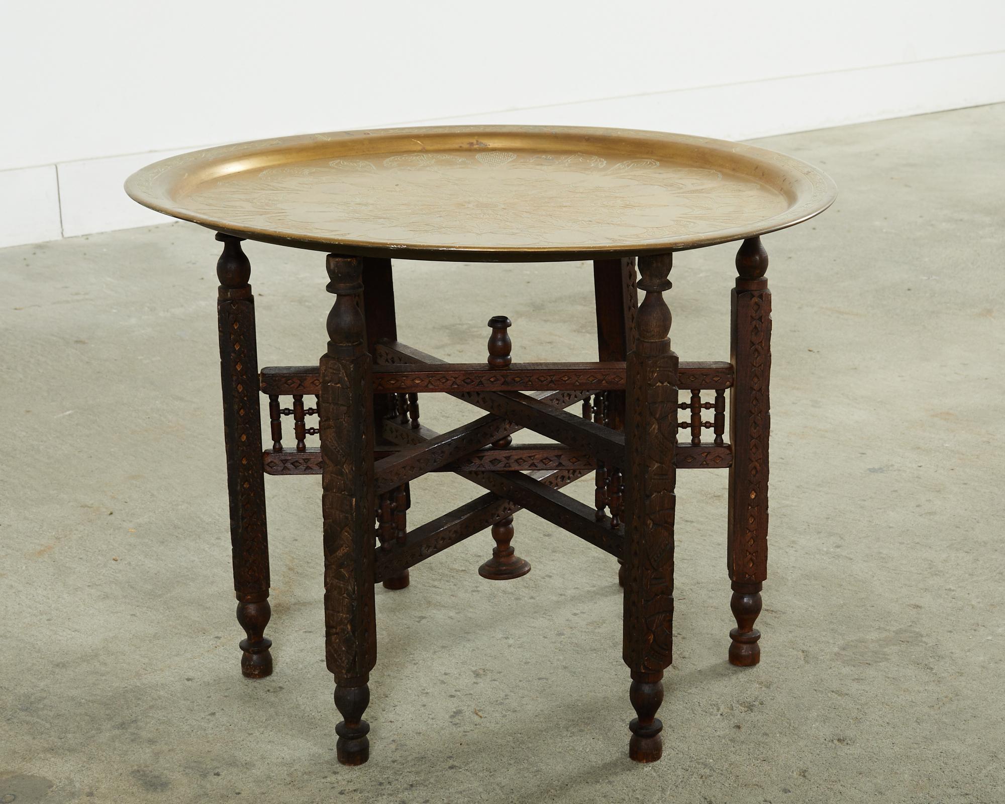 Moorish Moroccan Style Folding Brass Tray Drinks Table 6