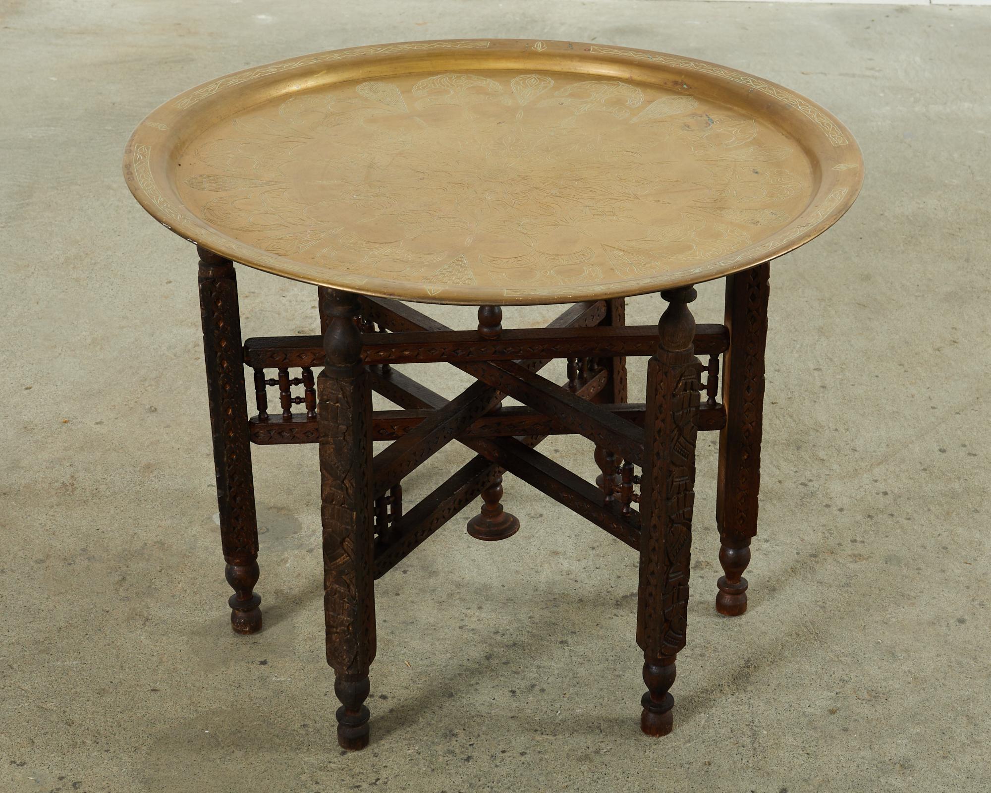 Moorish Moroccan Style Folding Brass Tray Drinks Table 12