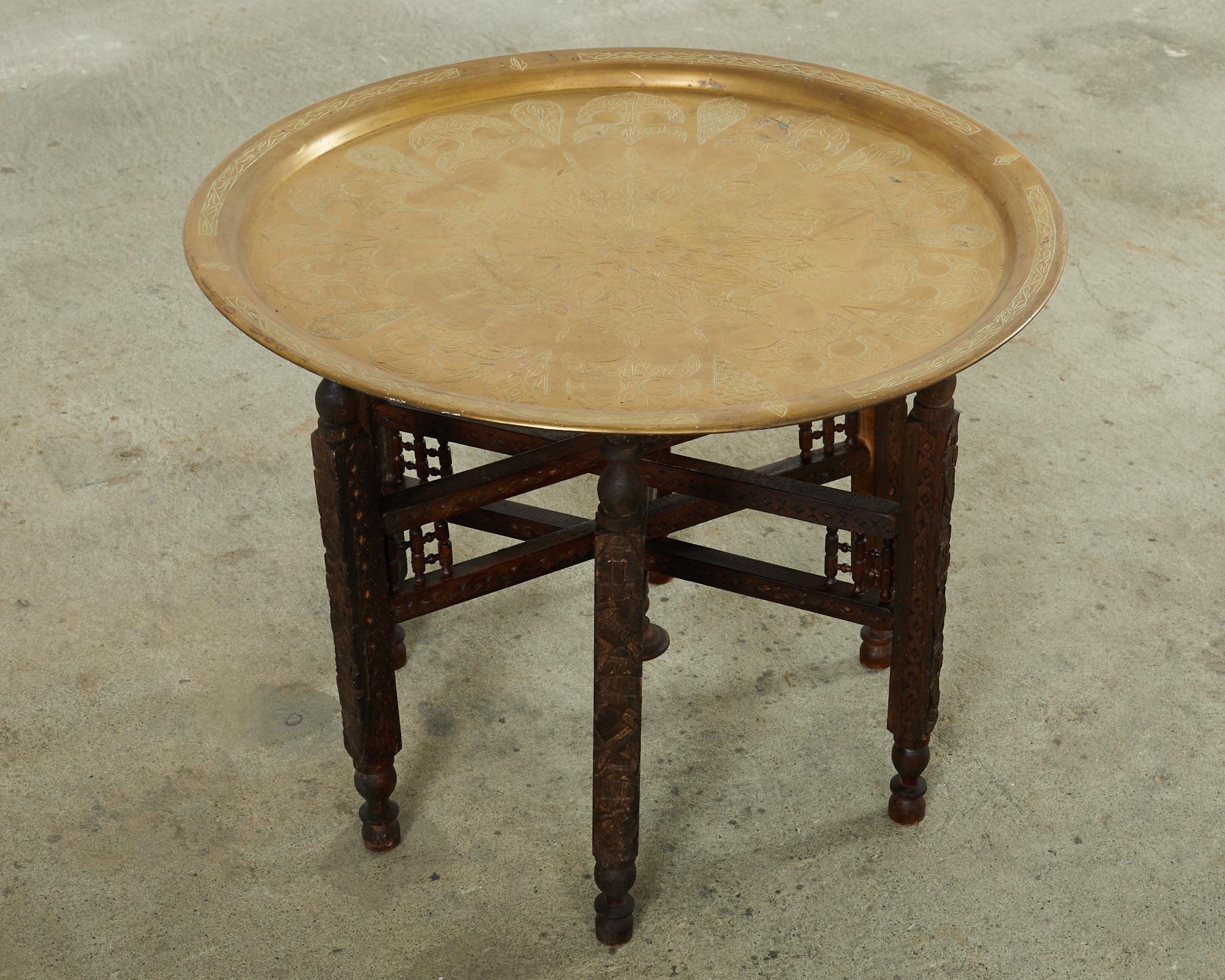 Asian Moorish Moroccan Style Folding Brass Tray Drinks Table