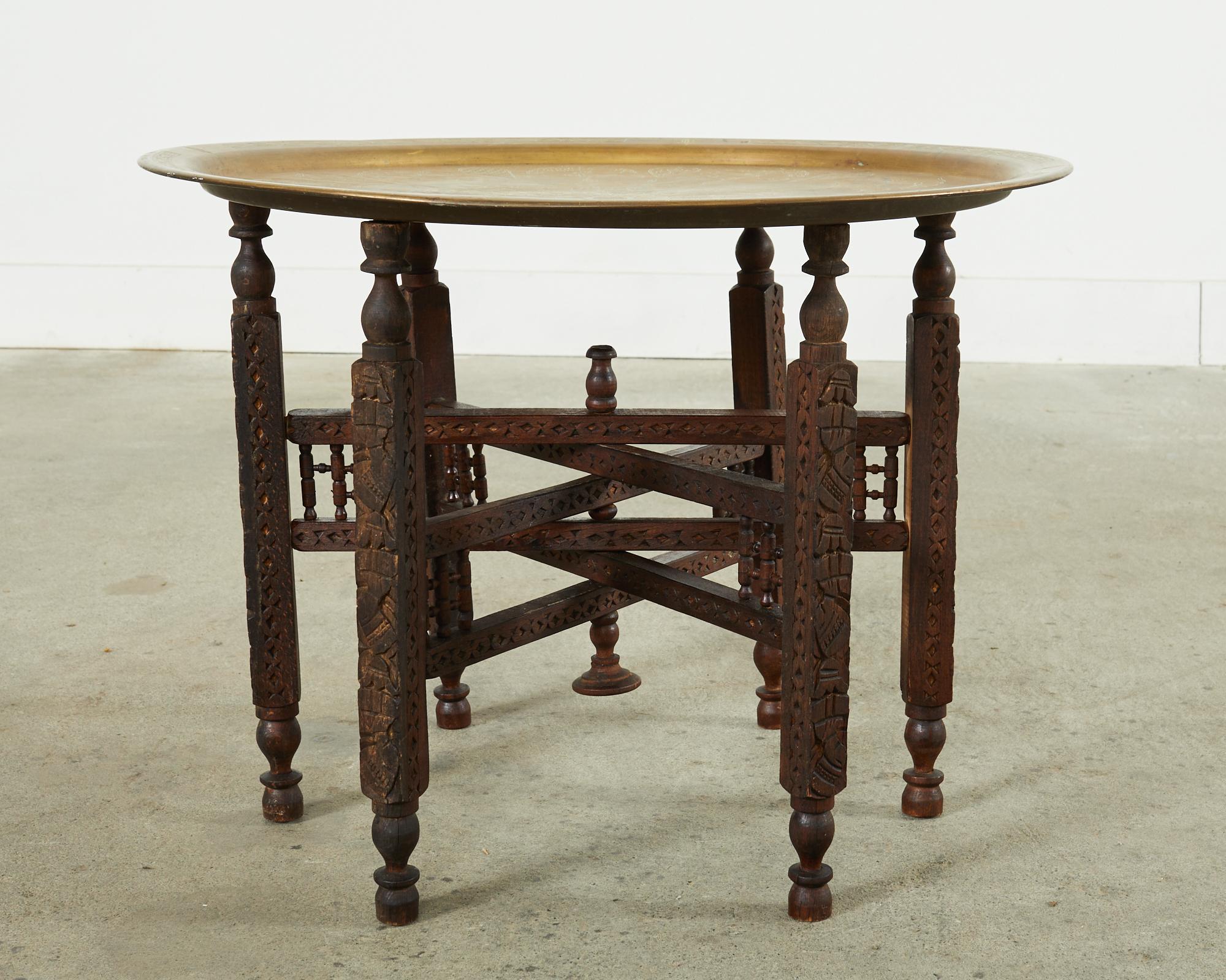 Hand-Crafted Moorish Moroccan Style Folding Brass Tray Drinks Table