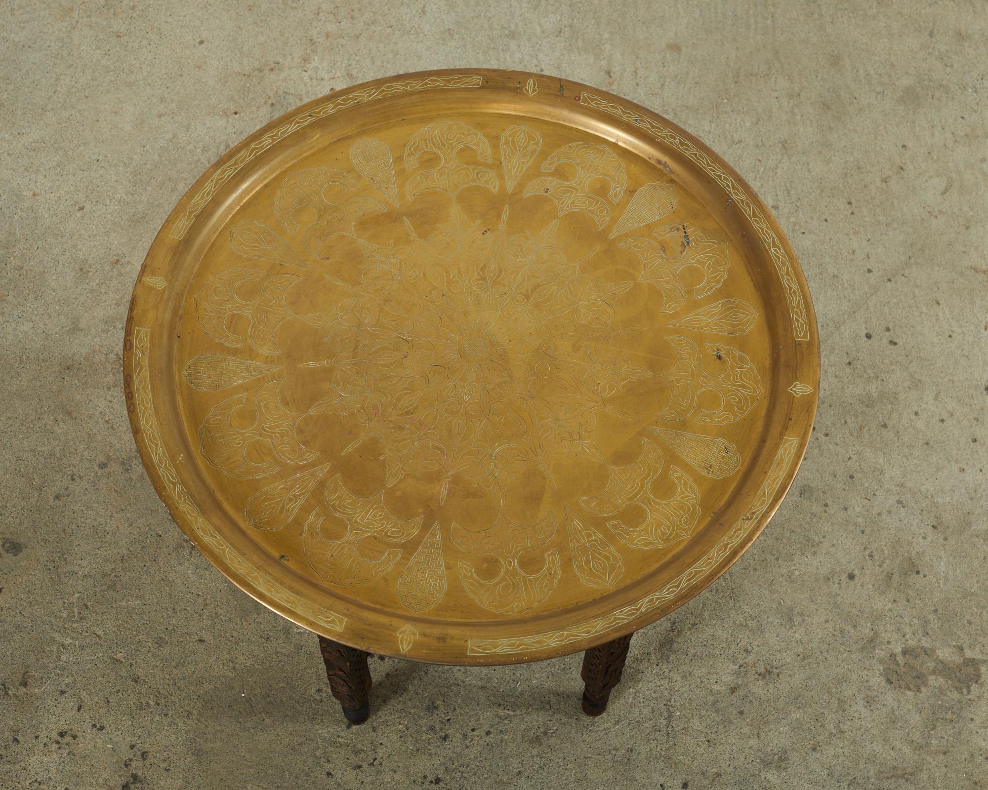 Moorish Moroccan Style Folding Brass Tray Drinks Table In Fair Condition In Rio Vista, CA