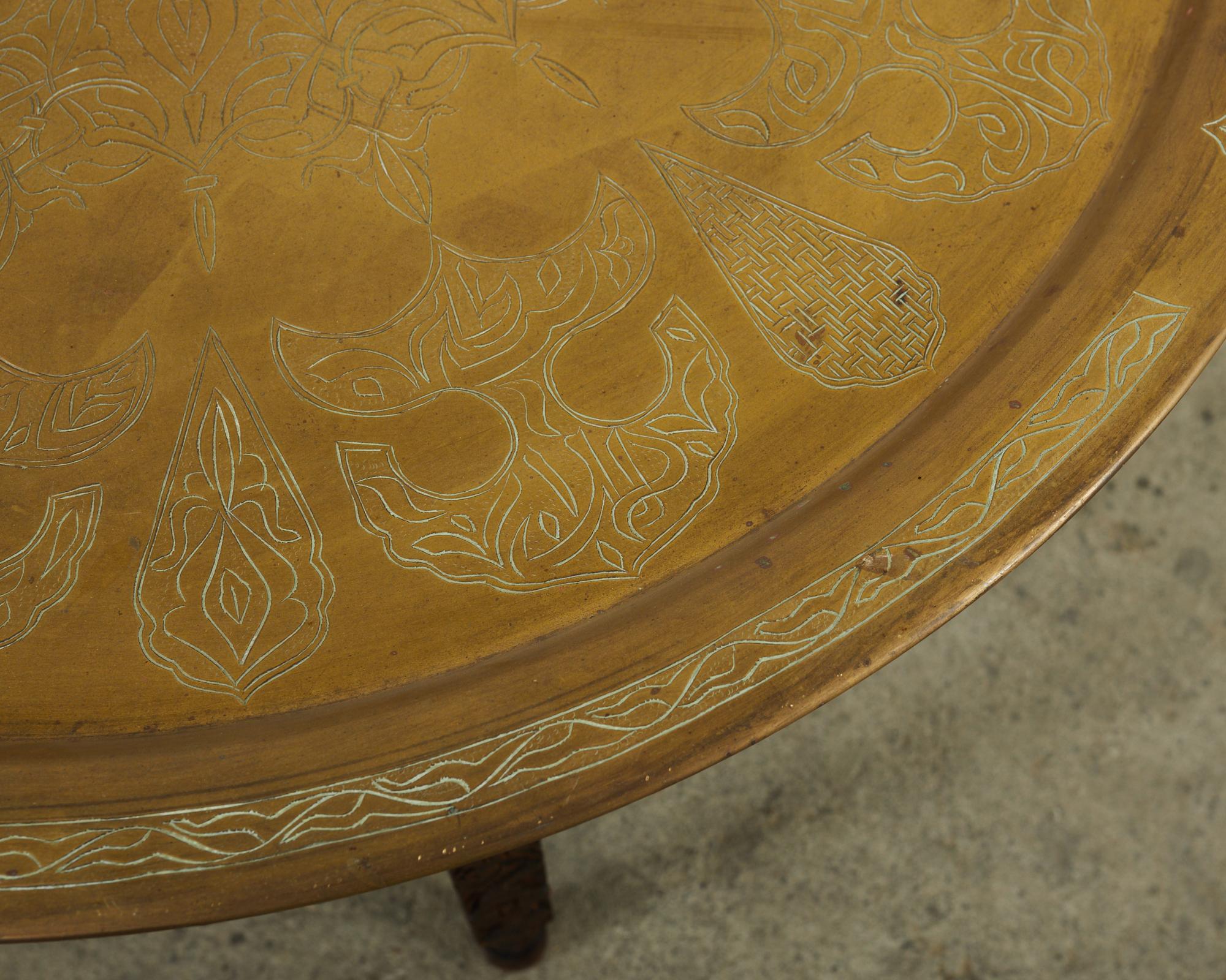 20th Century Moorish Moroccan Style Folding Brass Tray Drinks Table