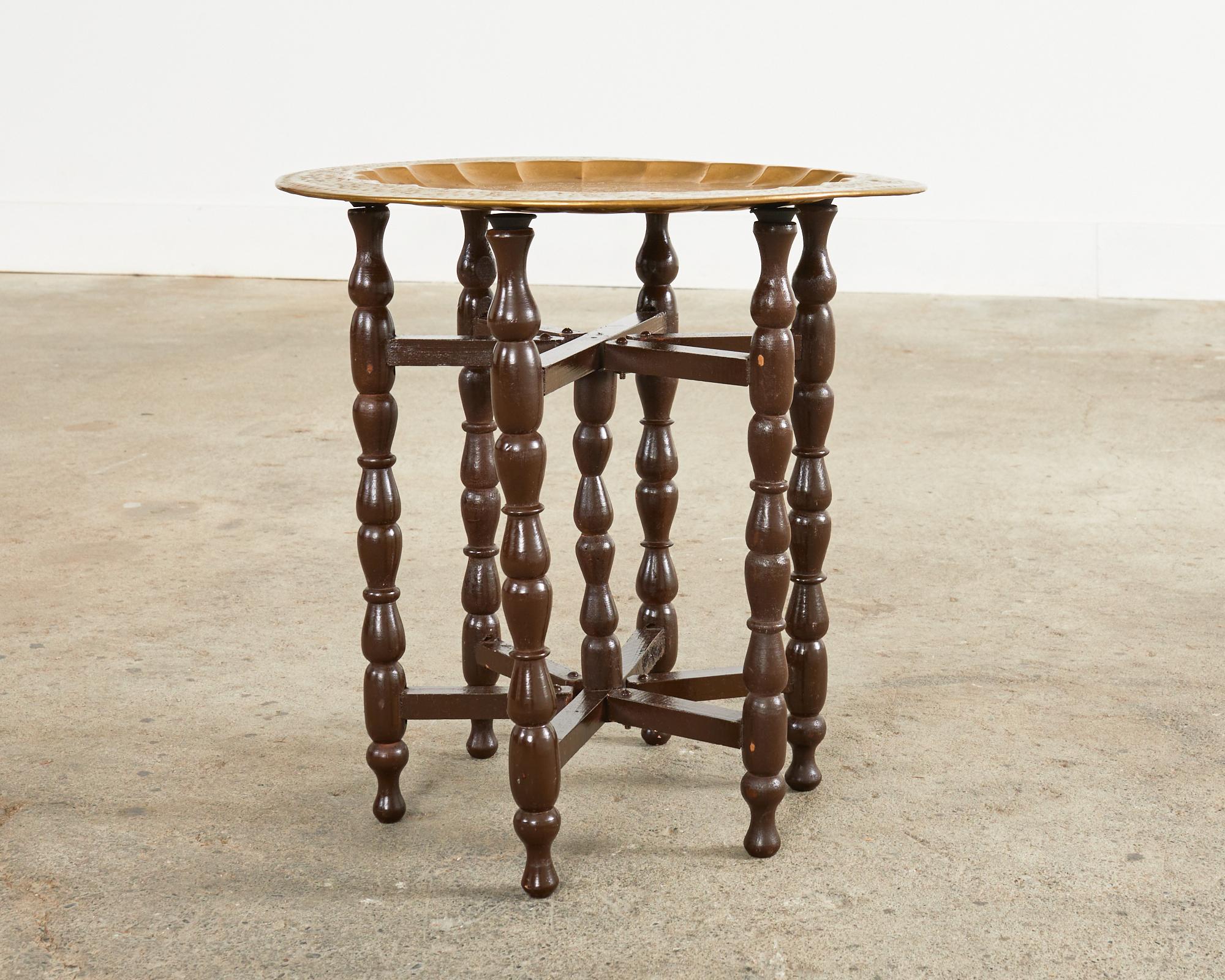 Moorish Moroccan Style Hardwood Folding Brass Tray Drinks Table For Sale 6