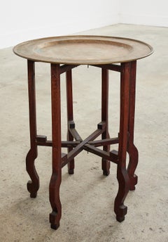 Moorish Moroccan Style Hardwood Folding Brass Tray Drinks Table