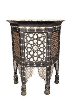 Moorish Mother Of Pearl And Bone Inlaid Hexagonal Occasional Table