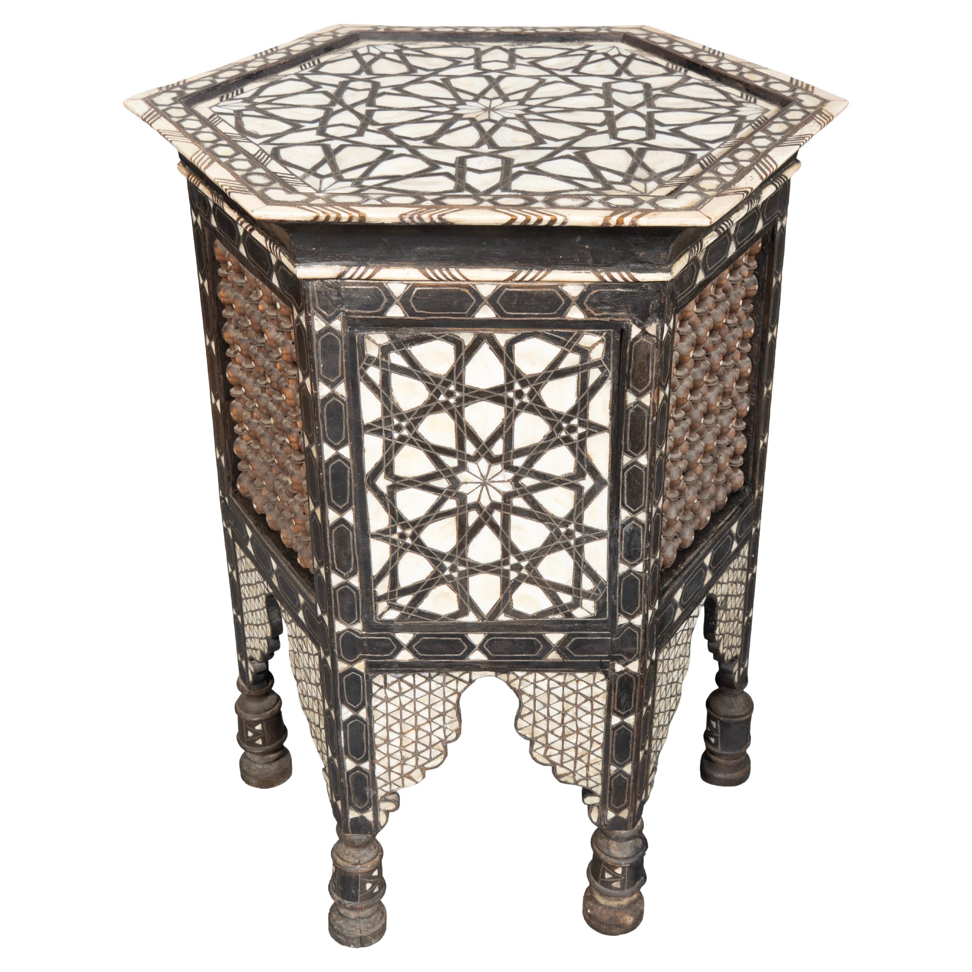 Moorish Mother Of Pearl And Bone Inlaid Hexagonal Occasional Table