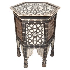 Moorish Mother Of Pearl And Bone Inlaid Hexagonal Occasional Table