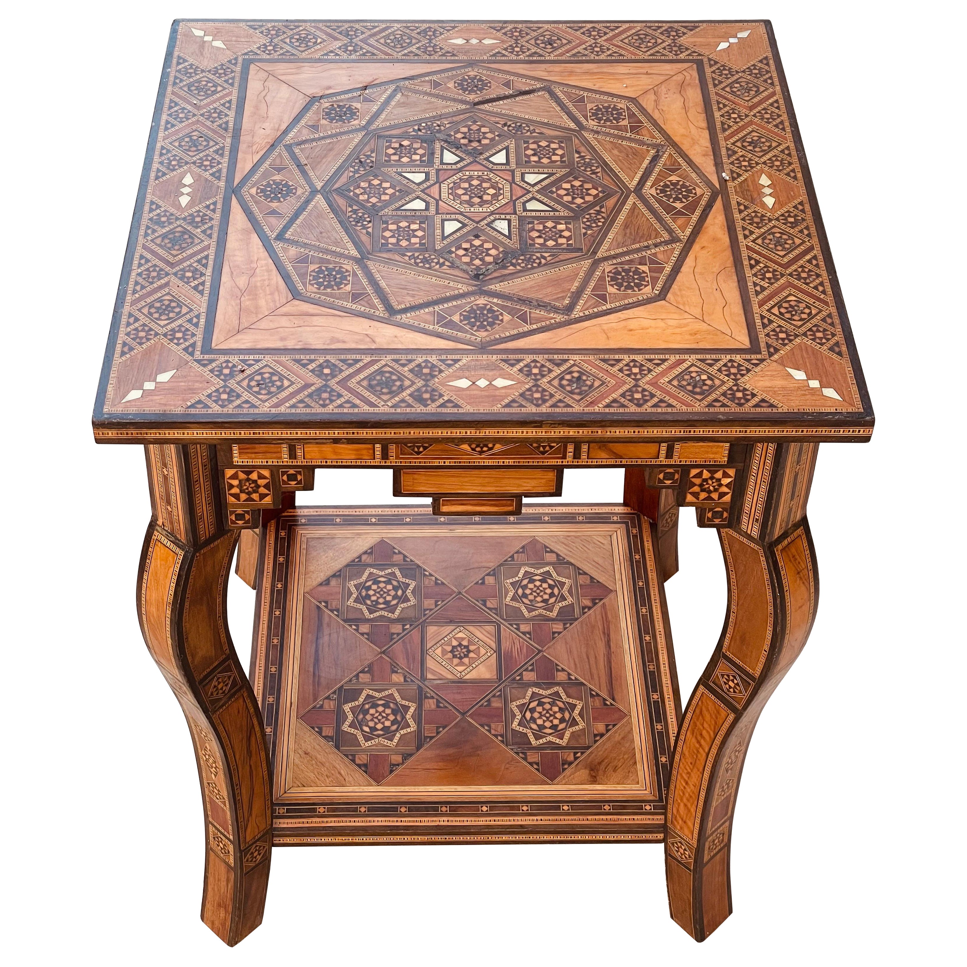 Moorish Mother of Pearl Wood Marquetry Inlay occasional Side Square Tea Table