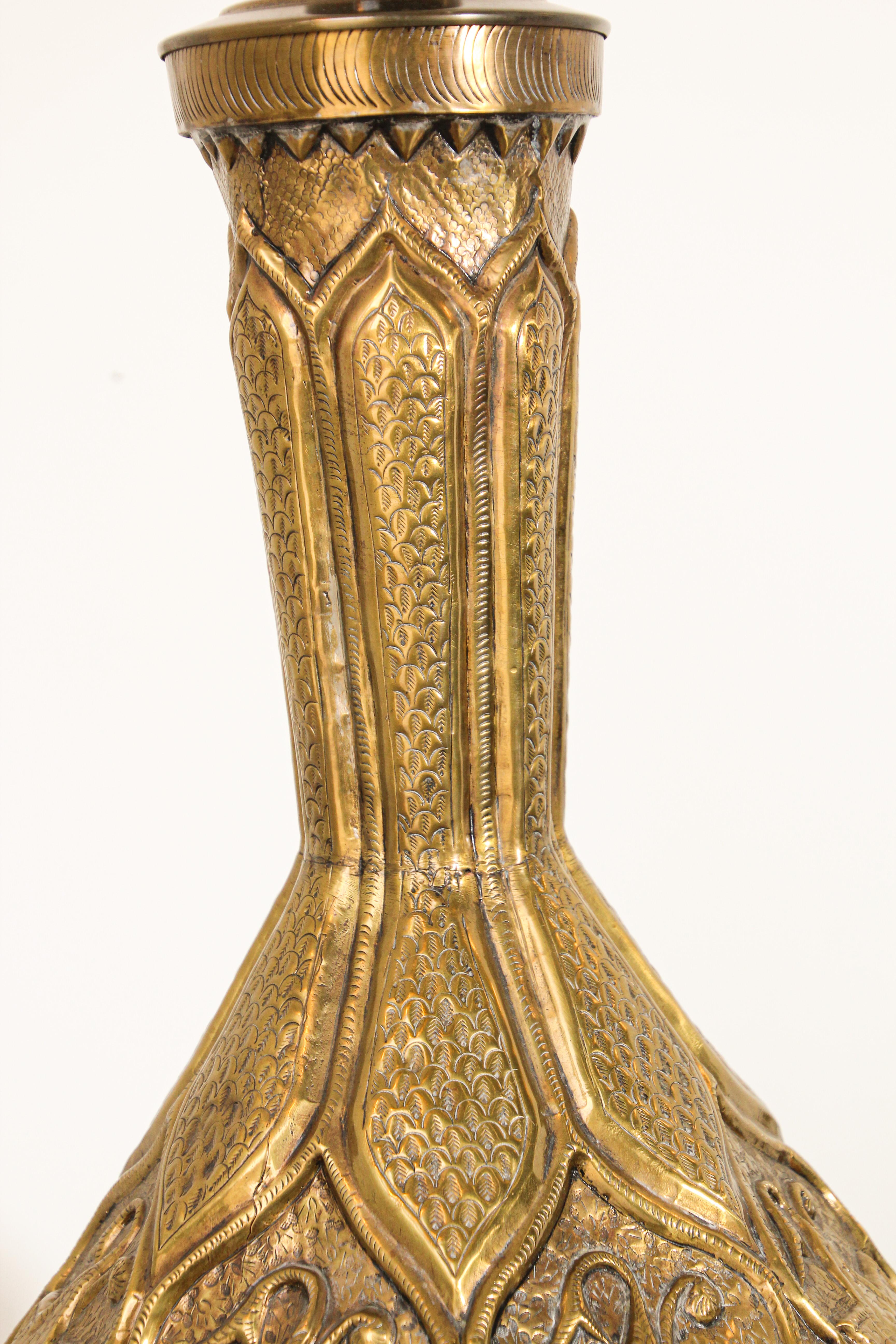 Indian Moorish Mughal Indo Persian Brass Table Lamp For Sale