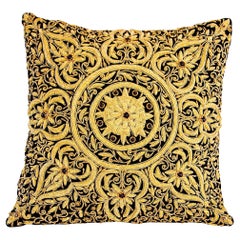 Retro Moorish Mughal Style Throw Pillow with Raised Gold Metallic Thread Embroidery