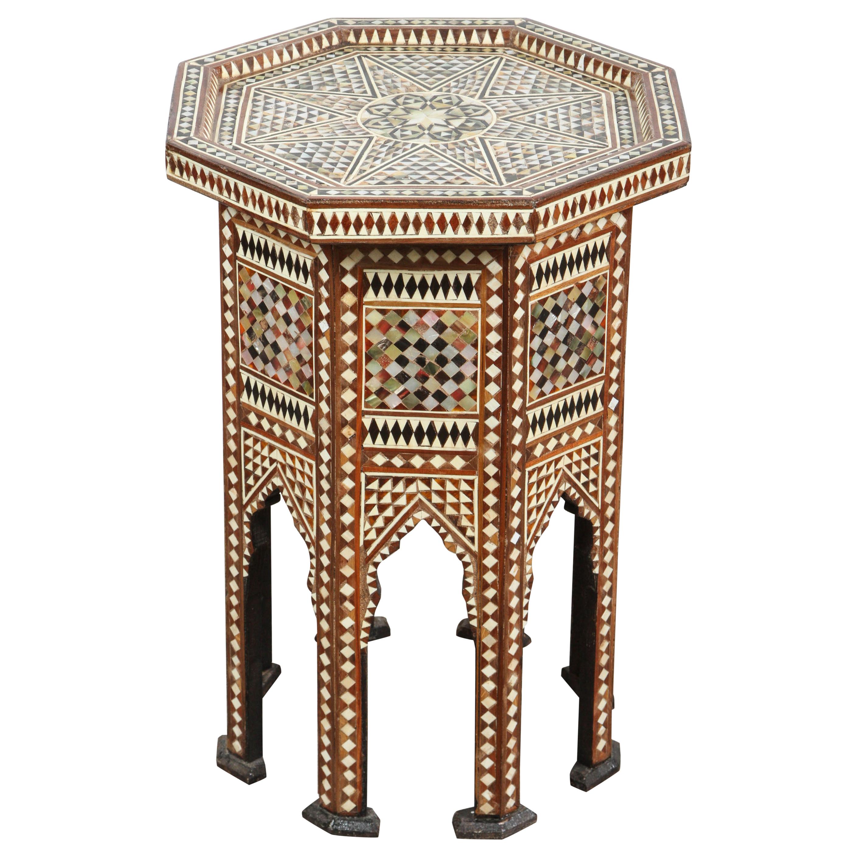 Moorish Octagonal Side Table Inlay with Mother of Pearl
