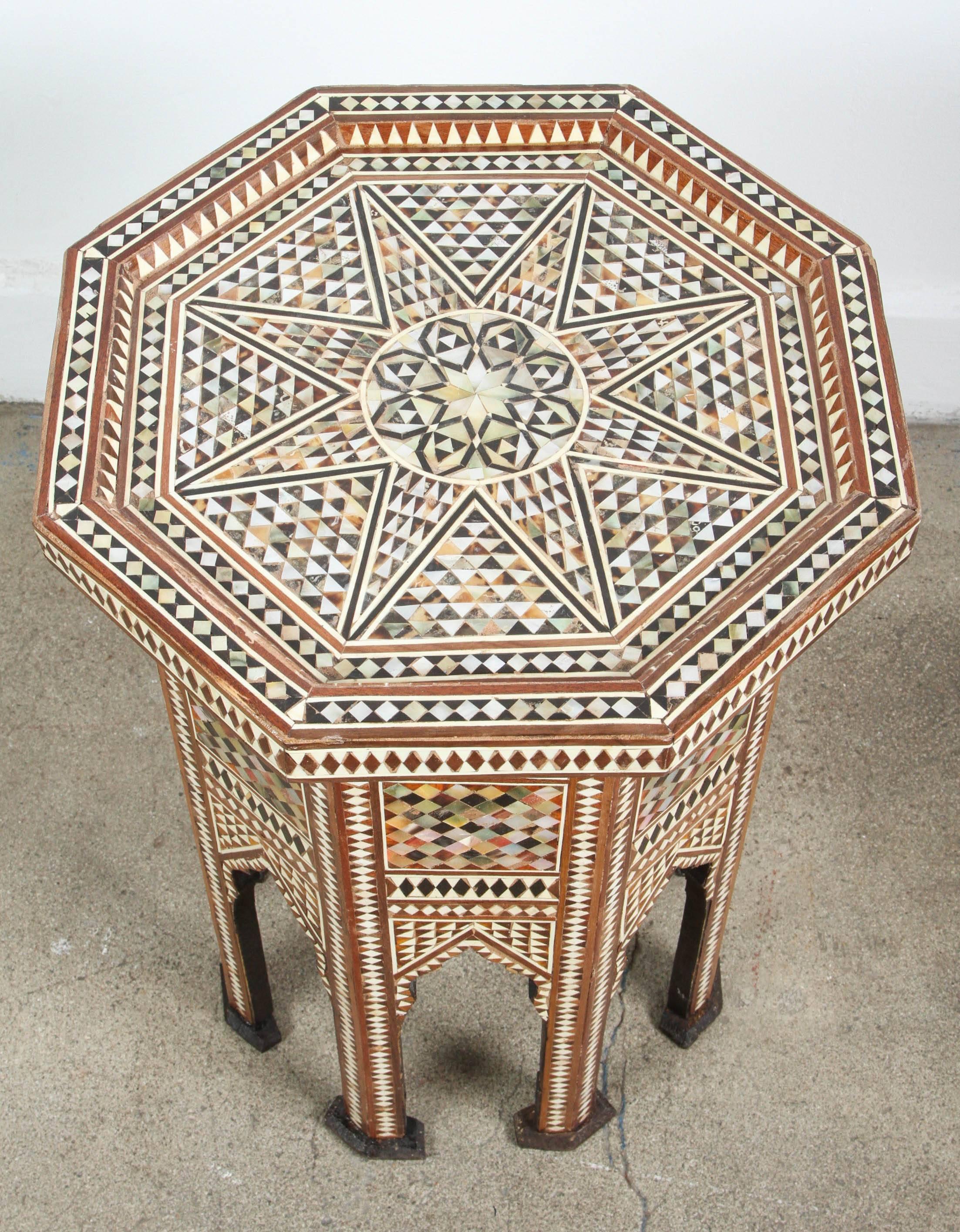 Hand-Crafted Moorish Octagonal Side Table Inlay with Mother of Pearl