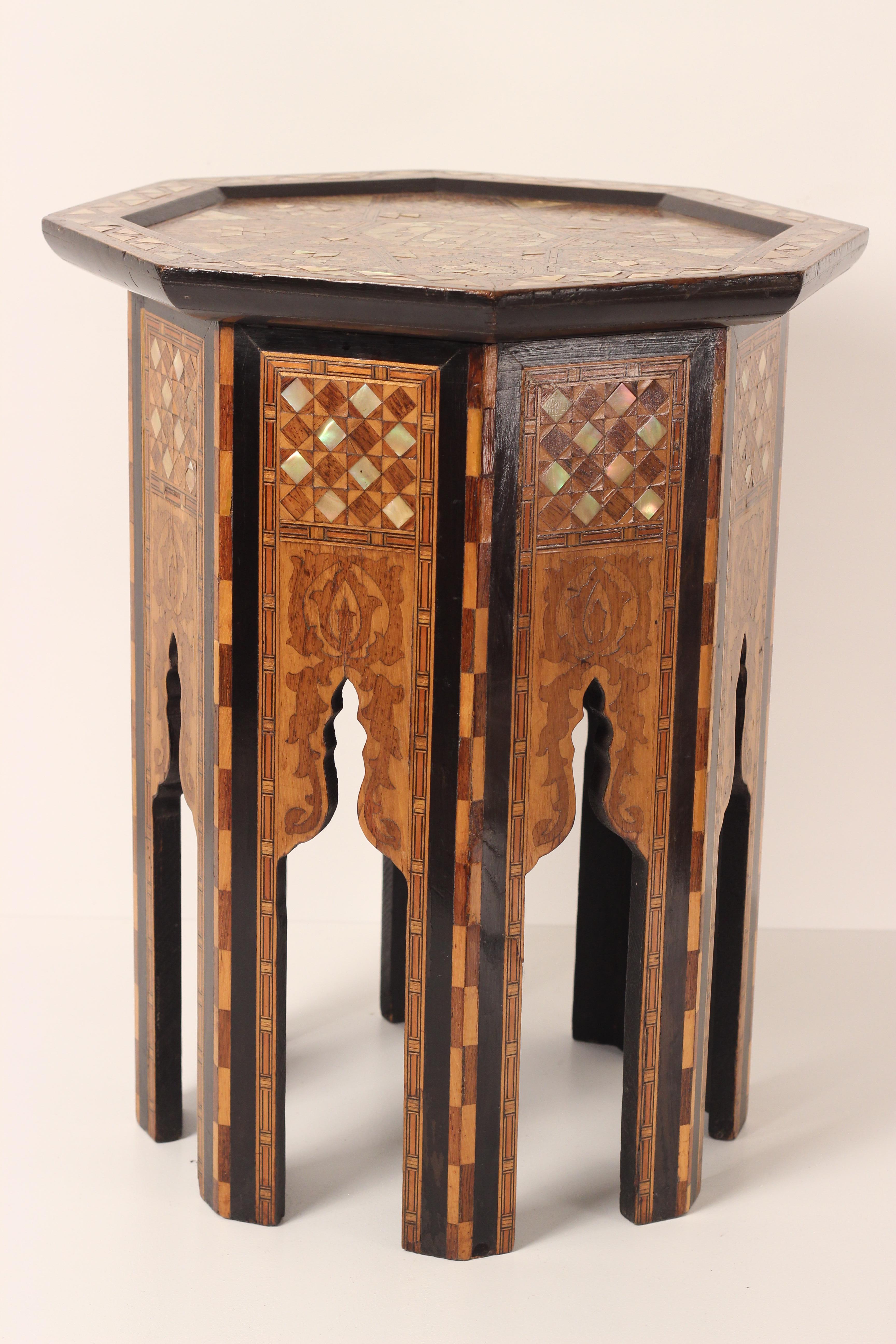 Syrian Boho Chic style Octagonal Table,  Mother of Pearl Inlay Attr Liberty & Co.