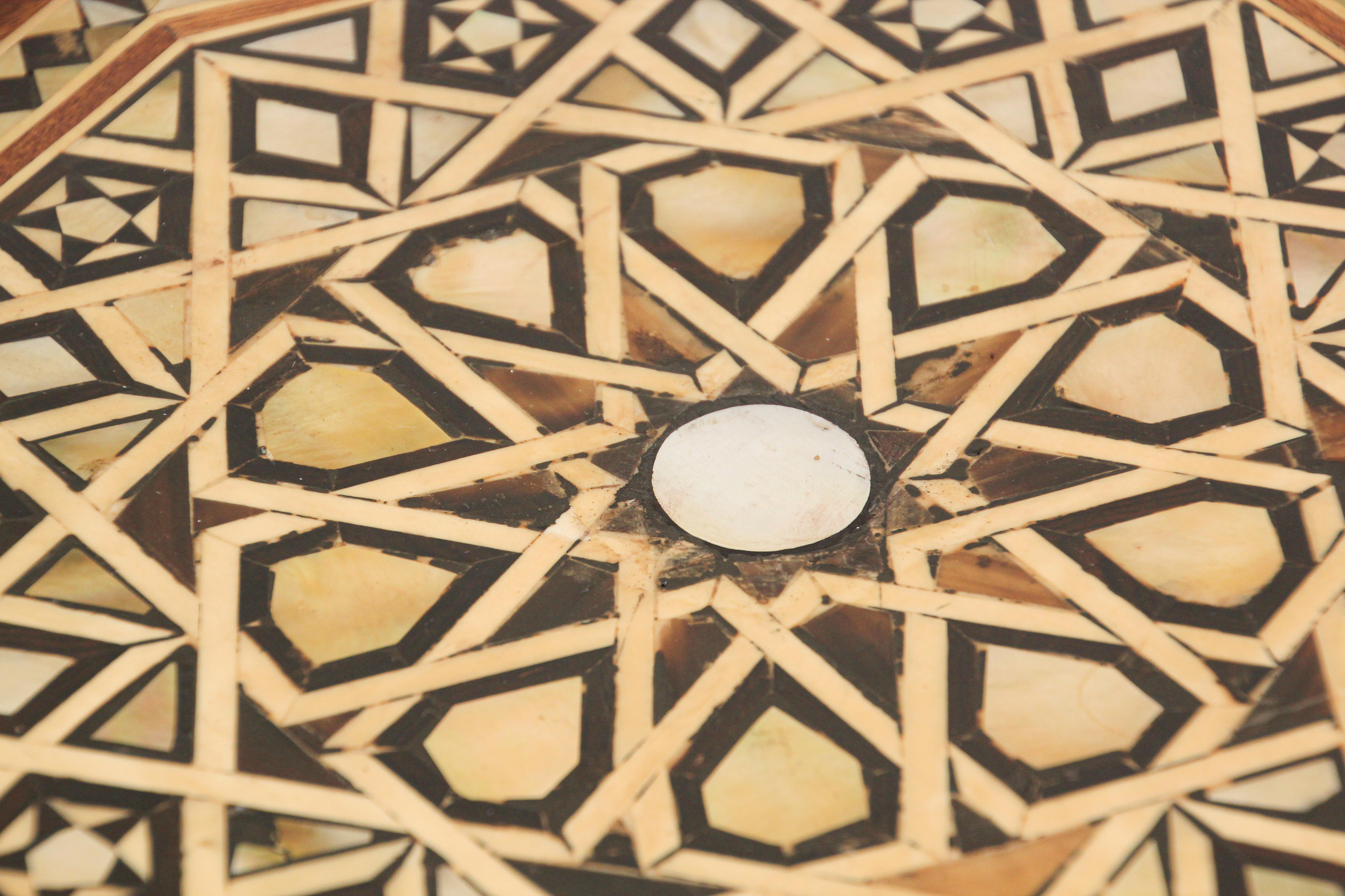 Moorish Handcrafted Octagonal Tables Inlaid with Mosaic Marquetry In Good Condition In North Hollywood, CA