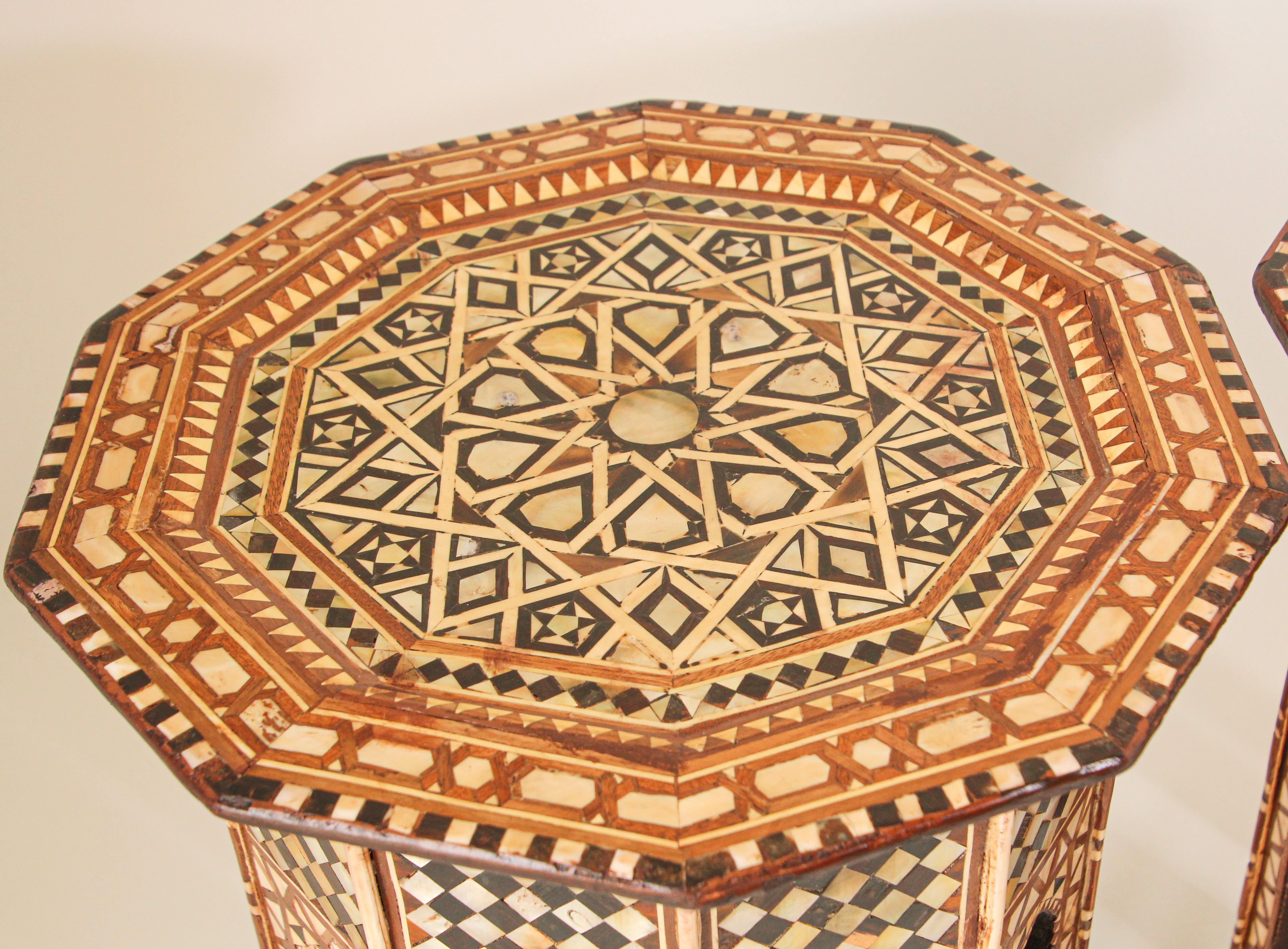 20th Century Moorish Handcrafted Octagonal Tables Inlaid with Mosaic Marquetry