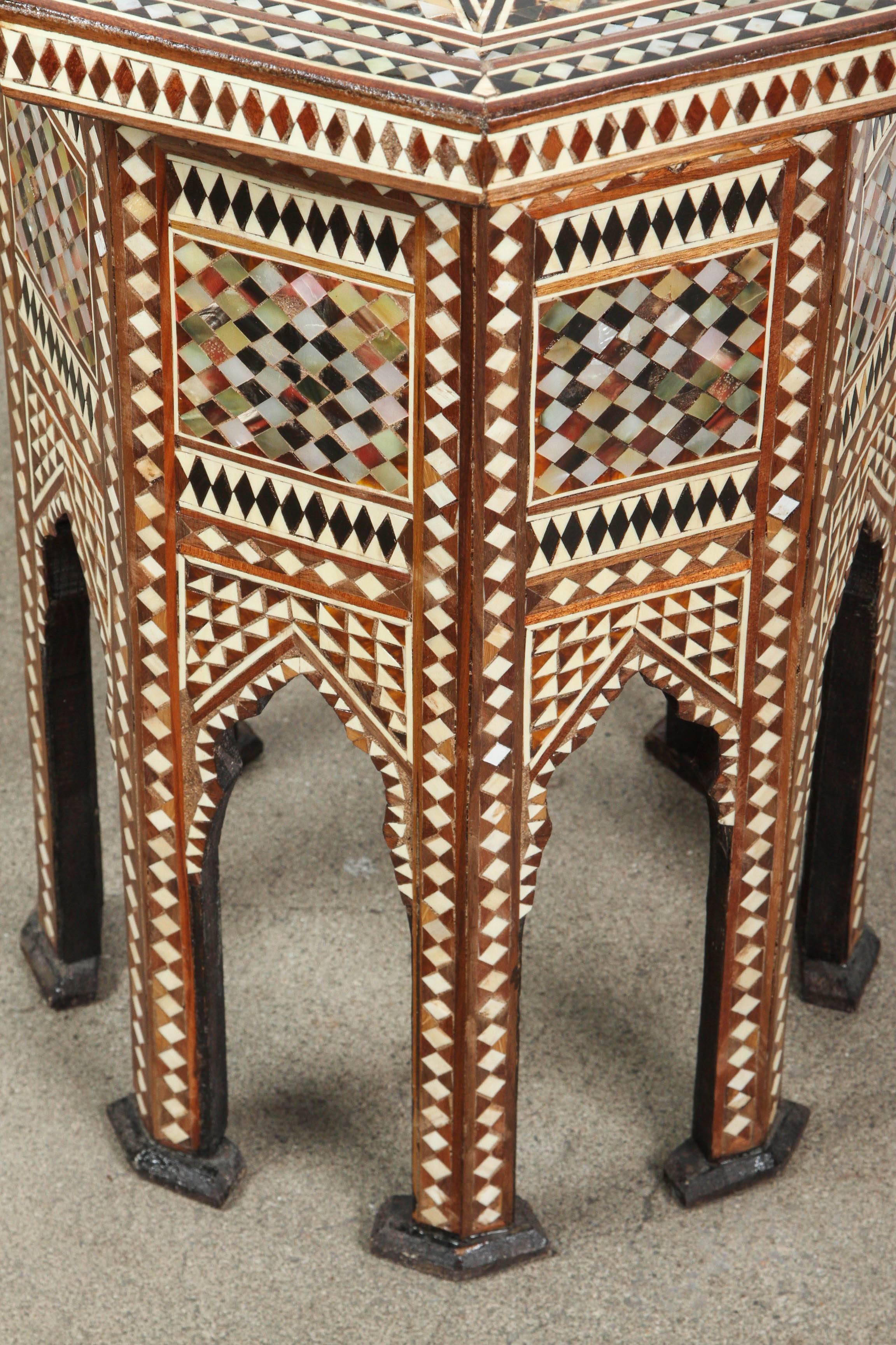 Moorish Octagonal Tables Inlay with Mother of Pearl In Good Condition In North Hollywood, CA