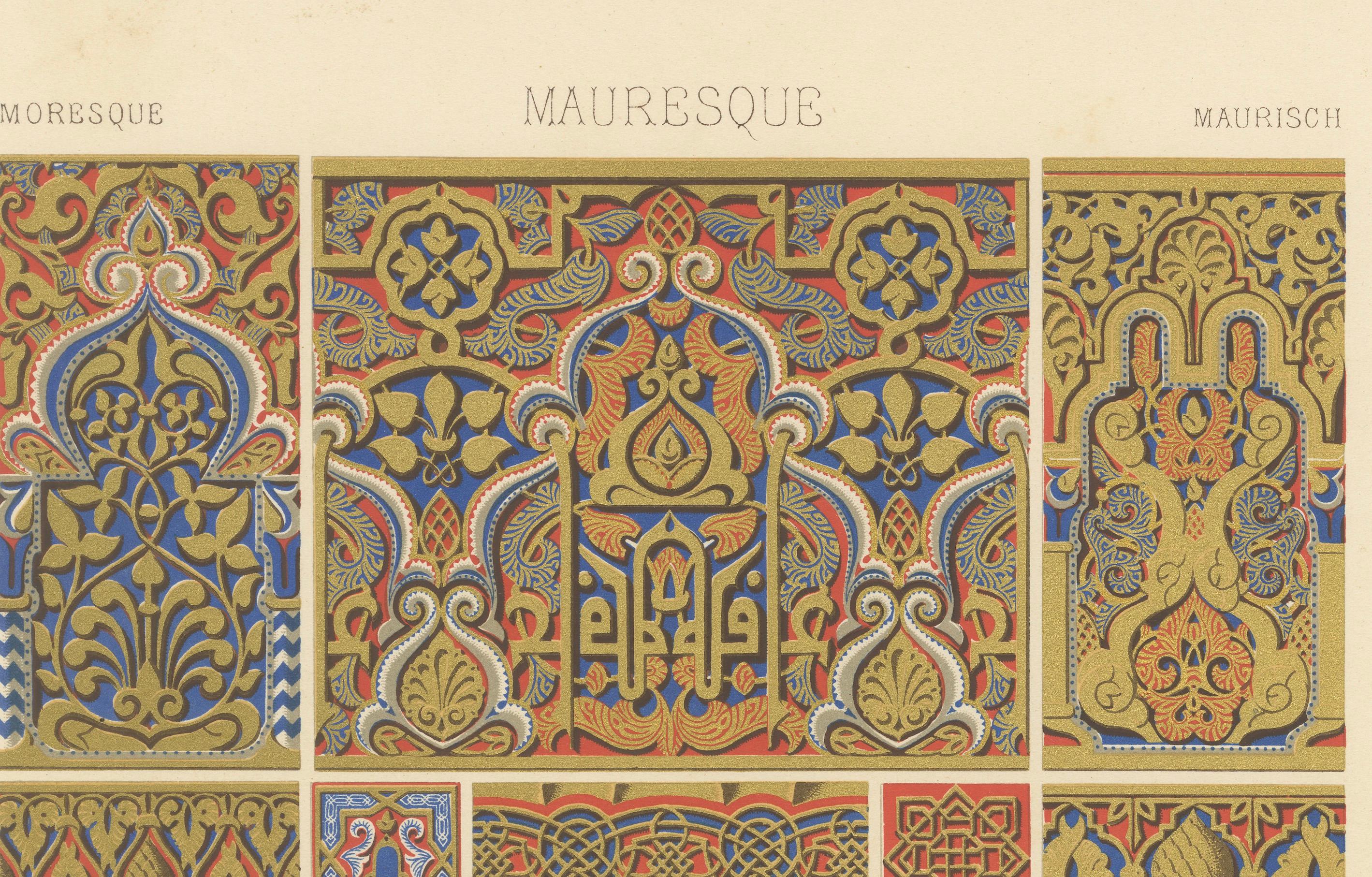 Moorish Ornament – Arabesques & Calligraphic Panels, Plate XXX, circa 1890 In Good Condition For Sale In Langweer, NL