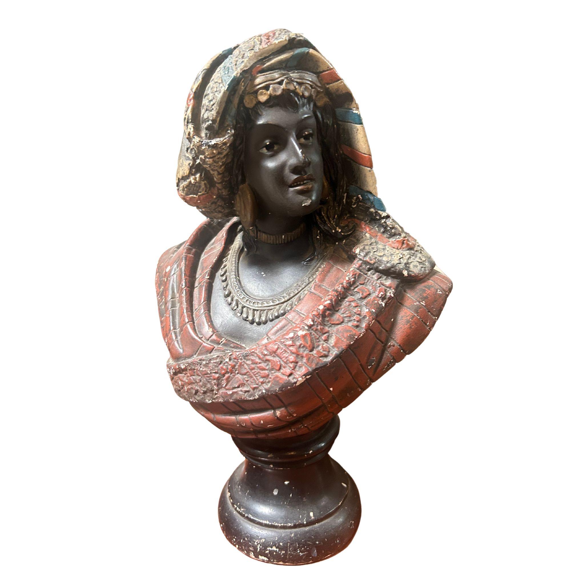 Polychromed Moorish Pair of 19th Century French Busts Terracotta Polychrome For Sale