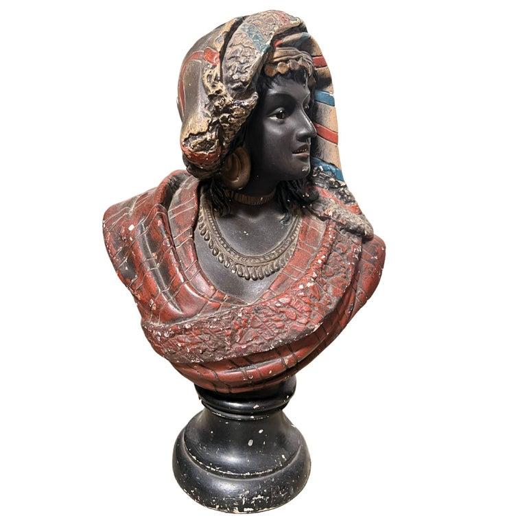Moorish Pair of 19th Century French Busts Terracotta Polychrome For Sale 1