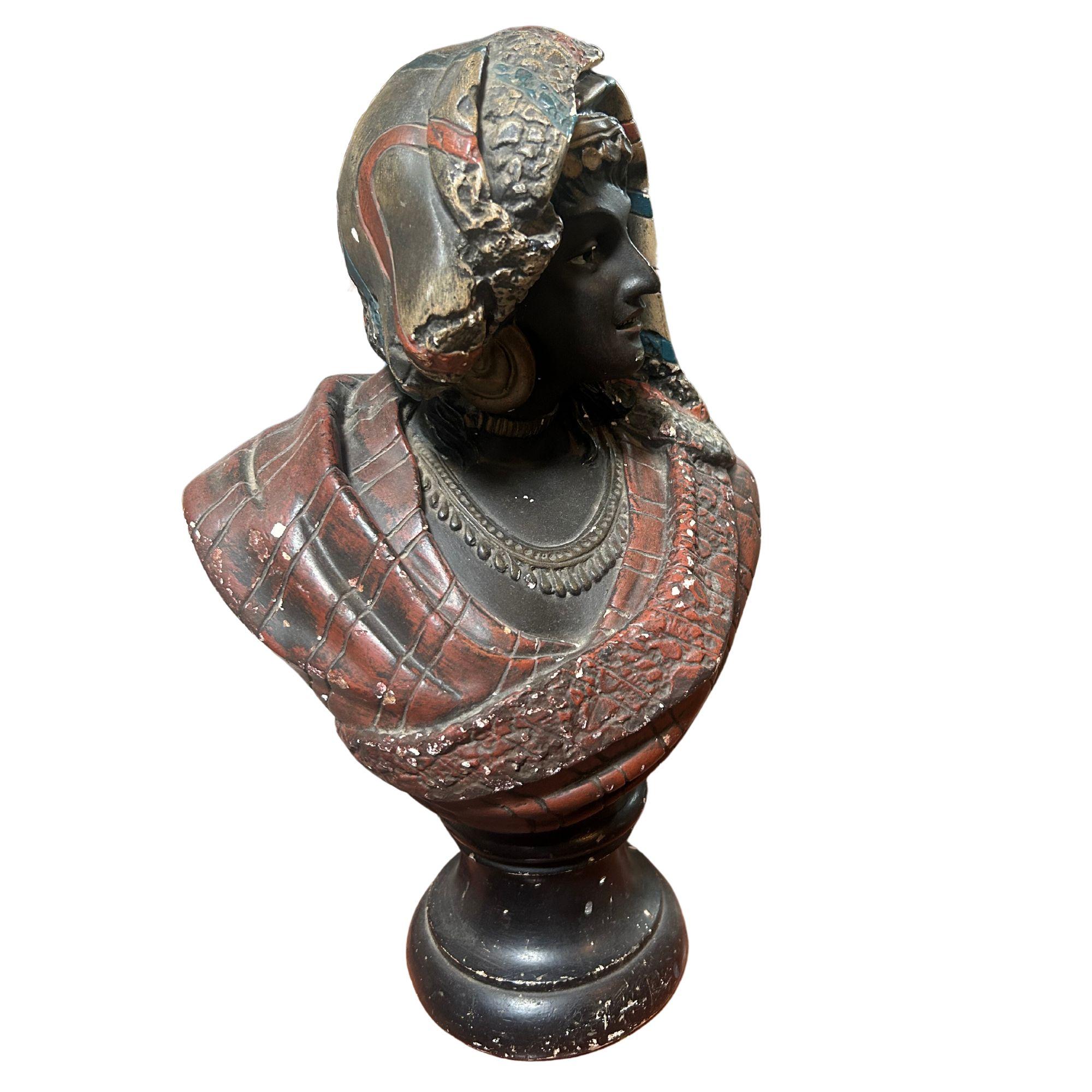 Moorish Pair of 19th Century French Busts Terracotta Polychrome For Sale 2
