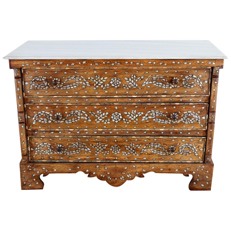 Moorish Pearl Inlay Carved Wedding Chest of Drawers